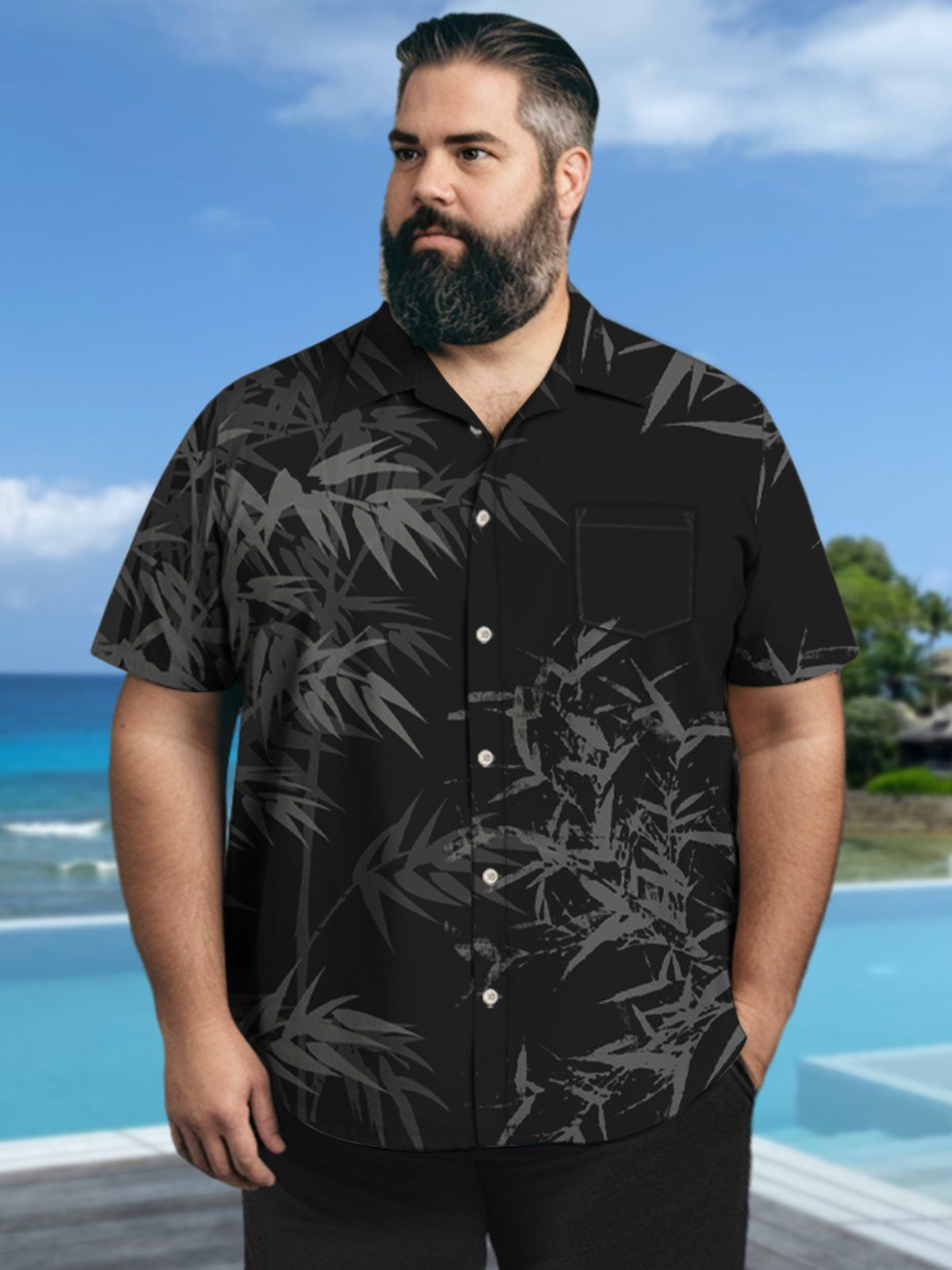 Big & Tall Hawaii Bamboo Silhouette Plant Quick Drying Shirt Big & Tall Hawaii Bamboo Silhouette Plant Quick Drying Shirt