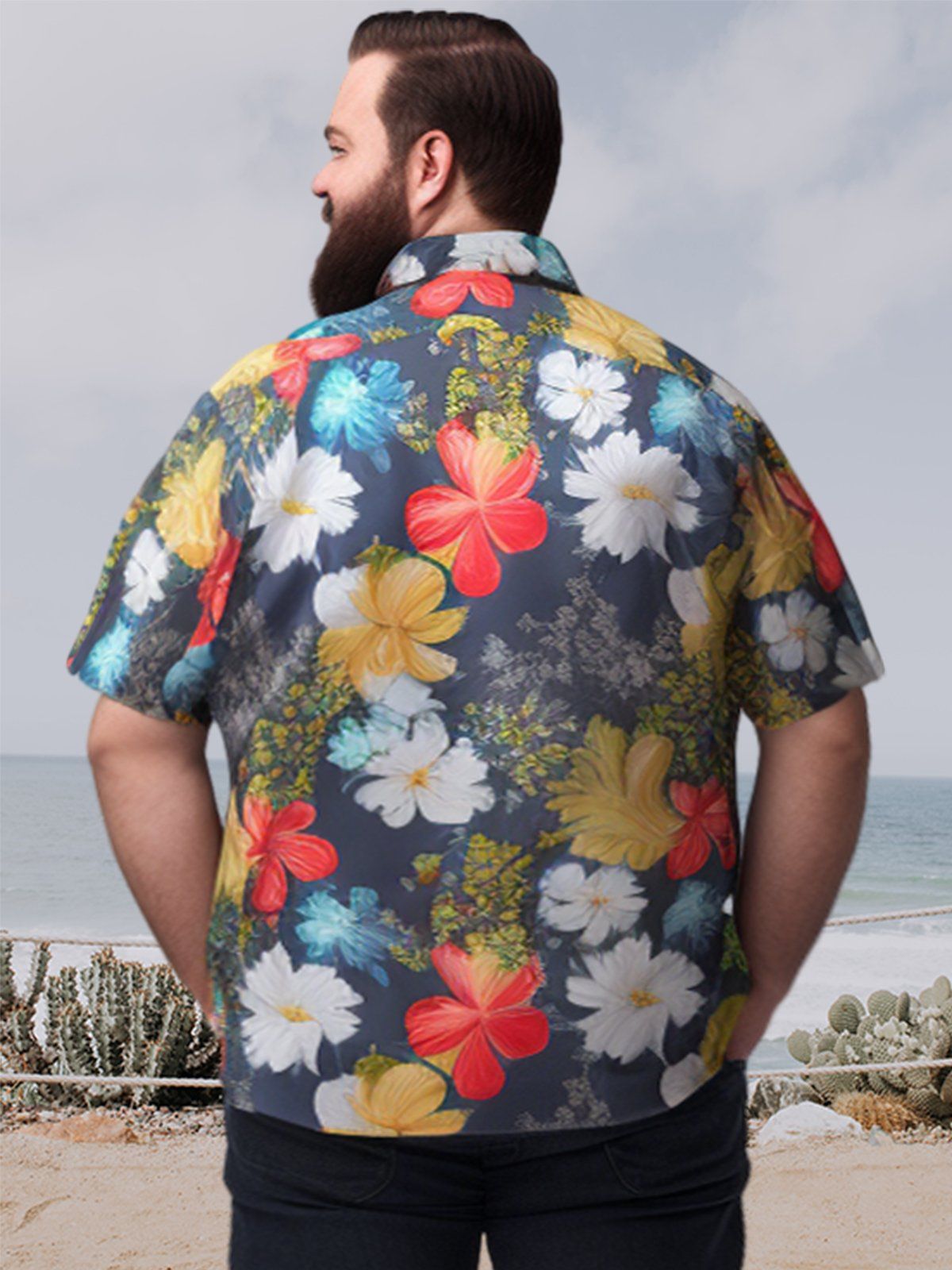 Big & Tall Hawaii Casual Flowers Free Seersucker Shirt