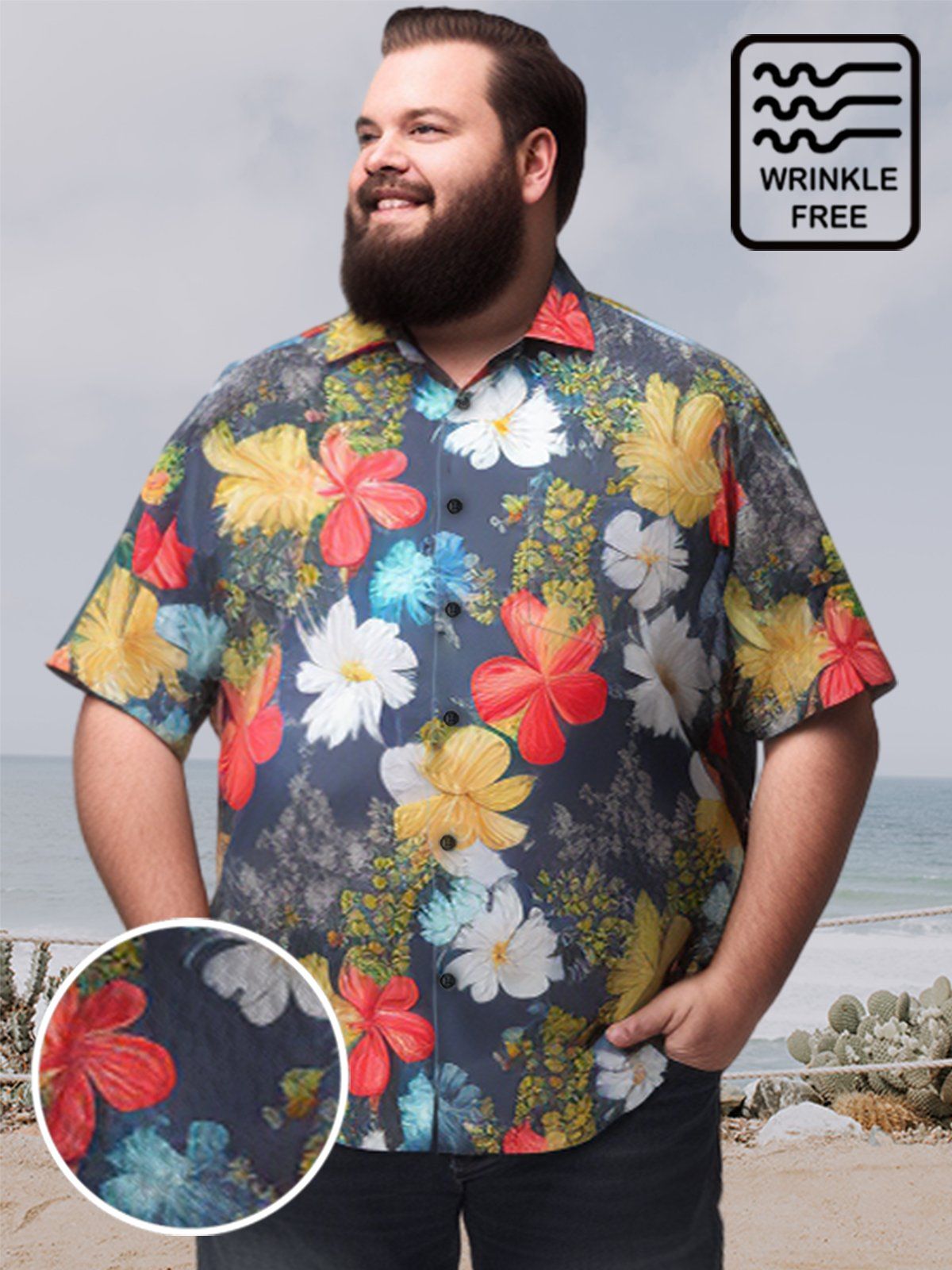 Big & Tall Hawaii Casual Flowers Free Seersucker Shirt Big & Tall Hawaii Casual Flowers Free Seersucker Shirt