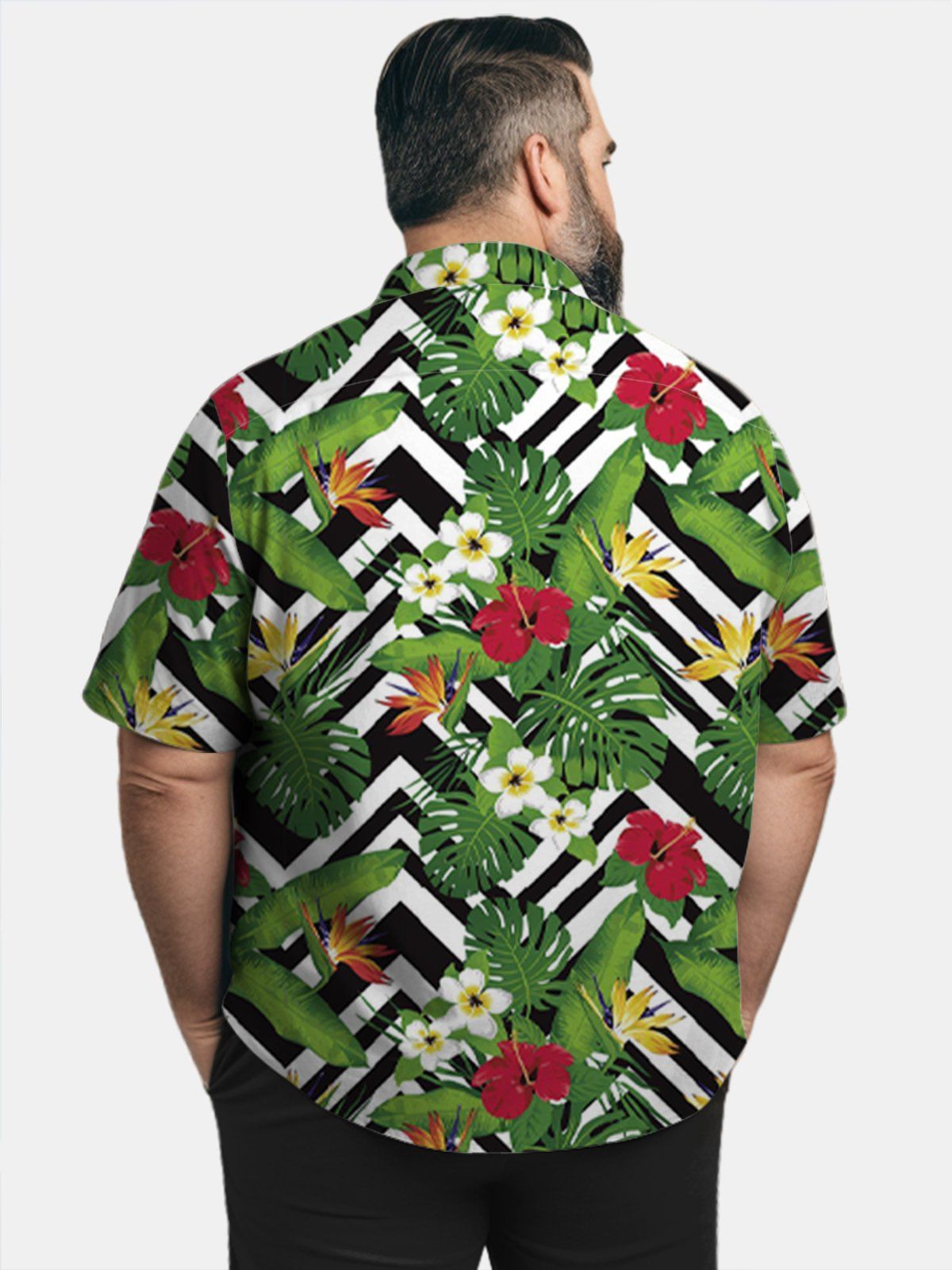 Big & Tall Hawaii Chevron Stripe Tropical Plant Free Seersucker Shirt