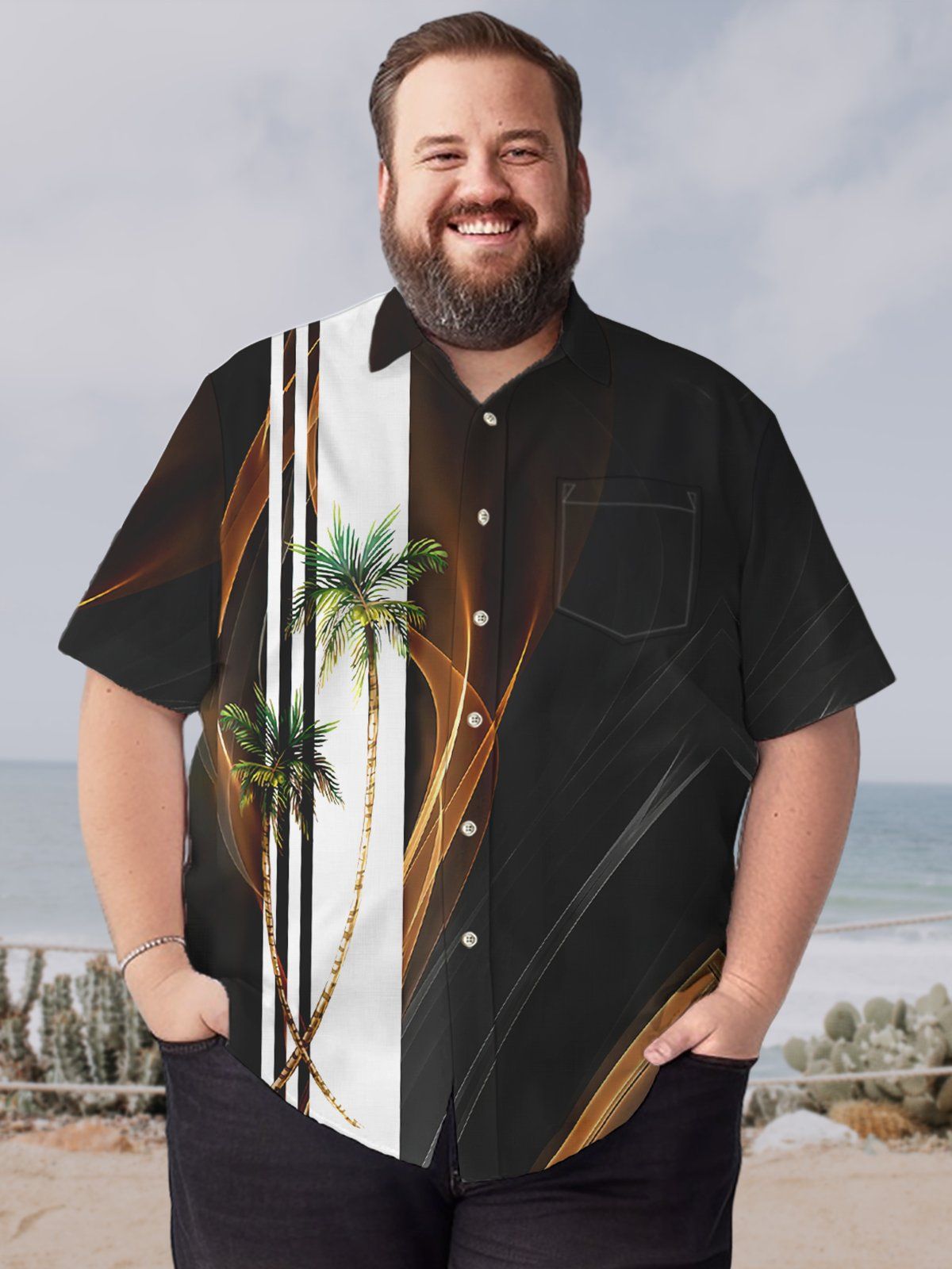 Big & Tall Hawaii Coconut Tree Artistic Line Quick Drying Shirt Big & Tall Hawaii Coconut Tree Artistic Line Quick Drying Shirt