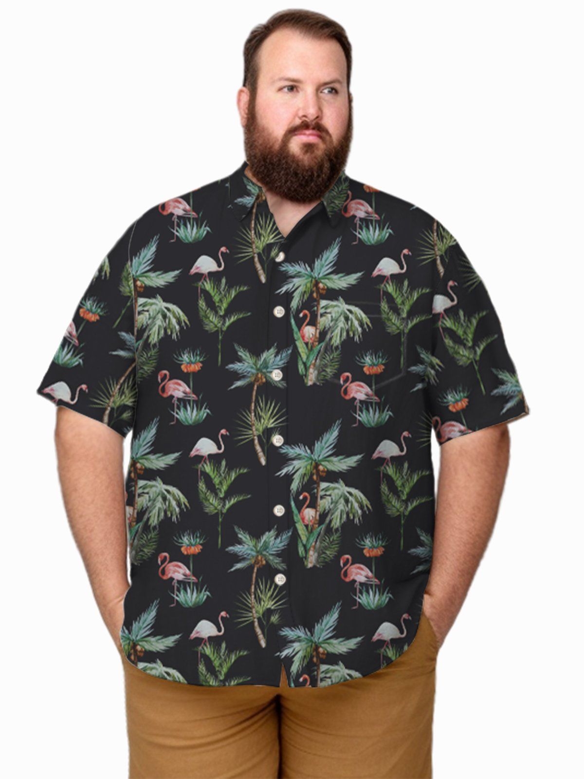 Big & Tall Hawaii Coconut Tree Flamingo Quick Drying Shirt Big & Tall Hawaii Coconut Tree Flamingo Quick Drying Shirt
