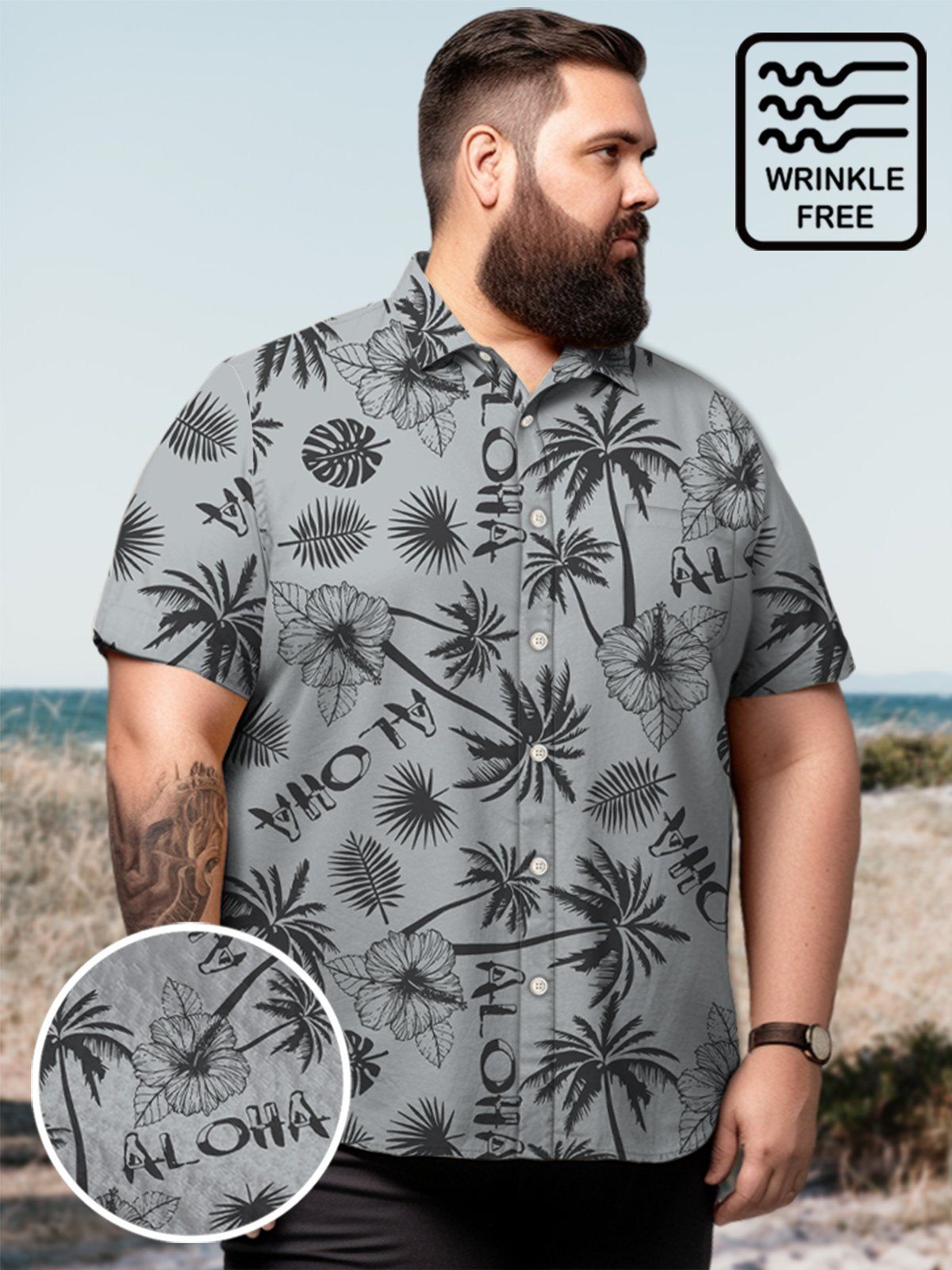 Big & Tall Hawaii Coconut Tree Hibiscus Flower Free Seersucker Shirt Big & Tall Hawaii Coconut Tree Hibiscus Flower Free Seersucker Shirt