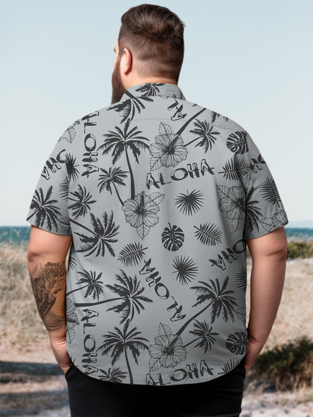 Big & Tall Hawaii Coconut Tree Hibiscus Flower Free Seersucker Shirt