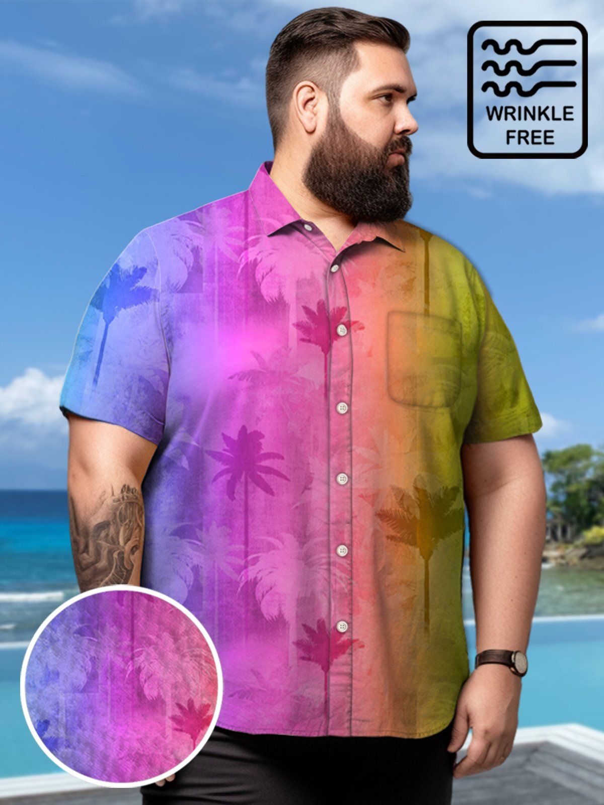 Big & Tall Hawaii Coconut Tree Silhouette Rainbow Flag Tie-Dye Free Seersucker Shirt Big & Tall Hawaii Coconut Tree Silhouette Rainbow Flag Tie-Dye Free Seersucker Shirt