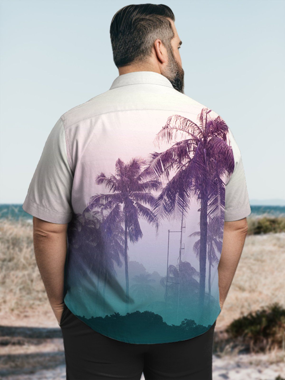 Big & Tall Hawaii Coconut Tree Tie-Dye Free Seersucker Shirt