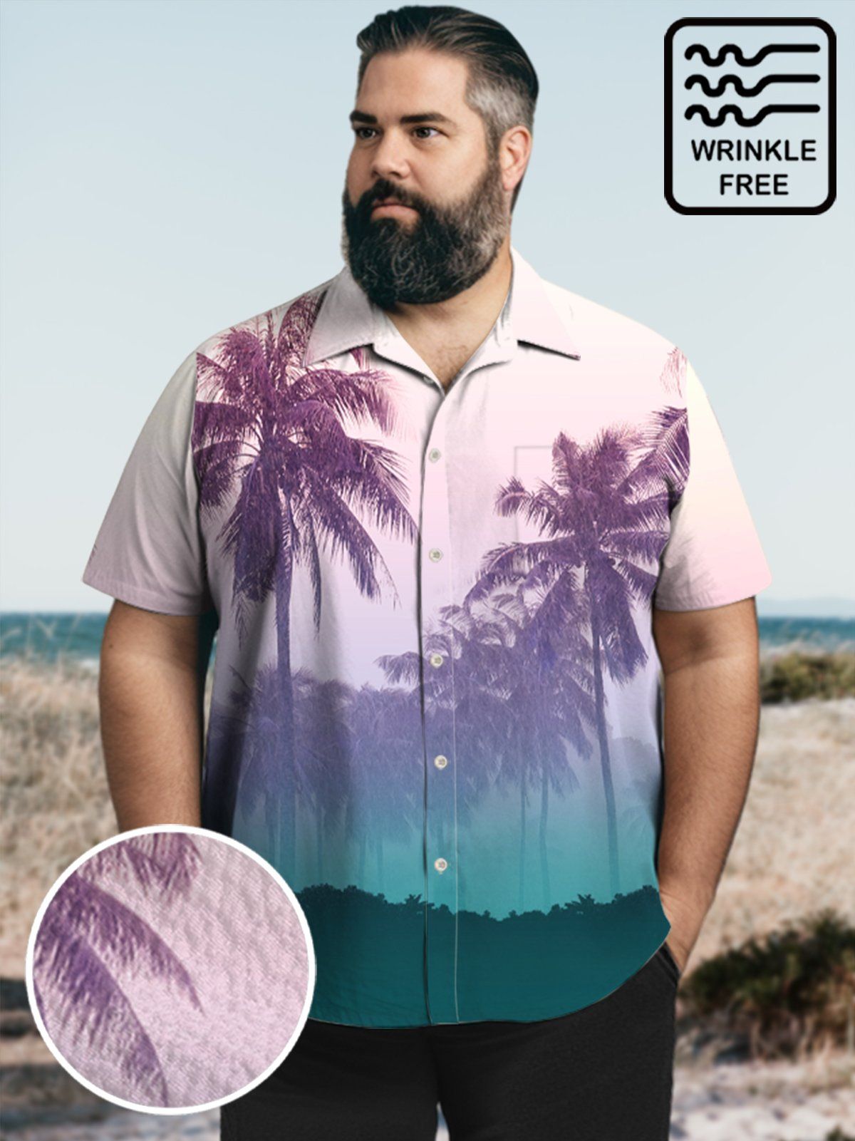 Big & Tall Hawaii Coconut Tree Tie-Dye Free Seersucker Shirt Big & Tall Hawaii Coconut Tree Tie-Dye Free Seersucker Shirt