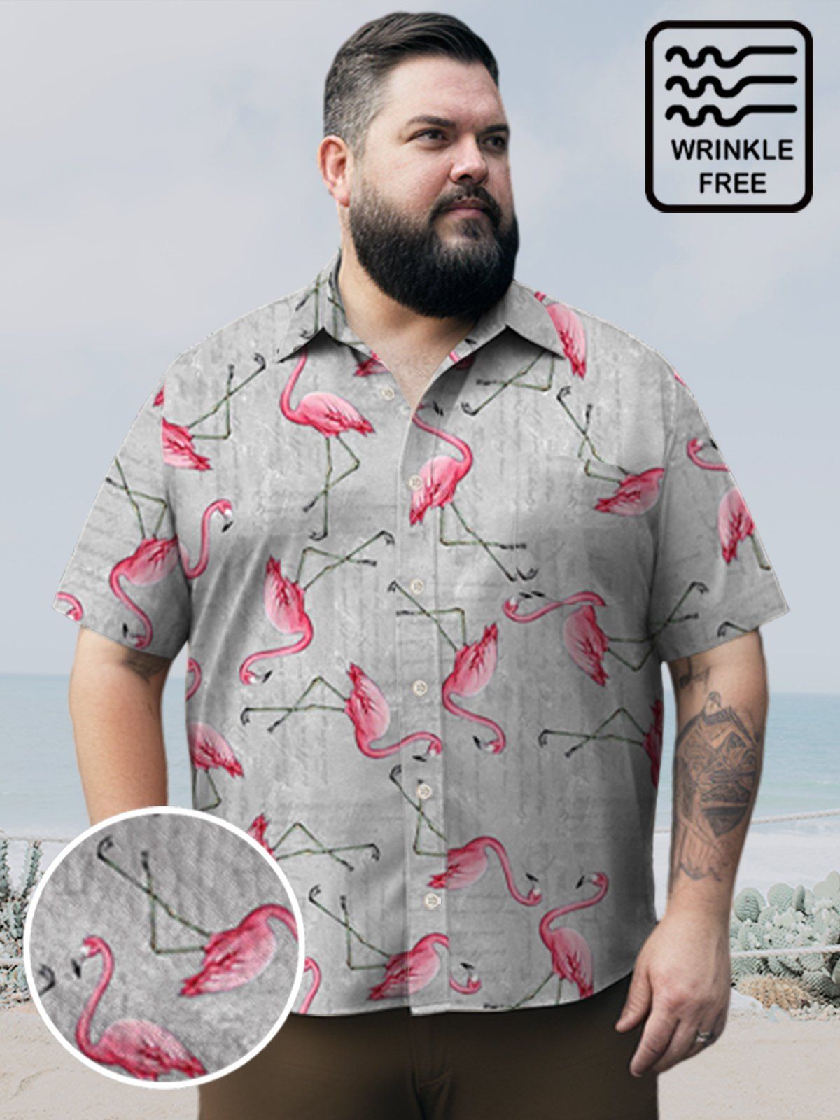 Big & Tall Hawaii Flamingo Free Seersucker Shirt Big & Tall Hawaii Flamingo Free Seersucker Shirt