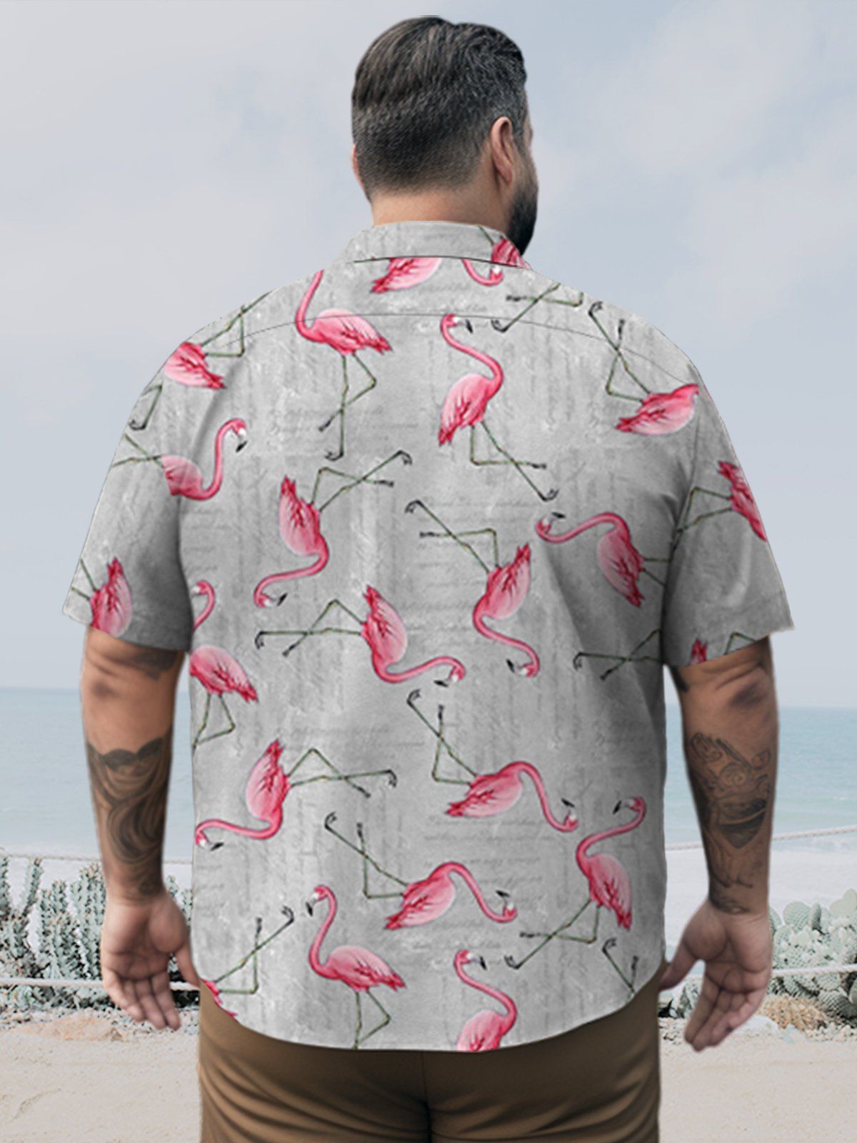 Big & Tall Hawaii Flamingo Free Seersucker Shirts Design 02