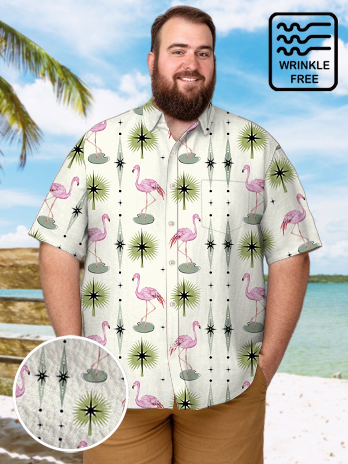 Big & Tall Hawaii Flamingo Geometry Free Seersucker Shirt Big & Tall Hawaii Flamingo Geometry Free Seersucker Shirt