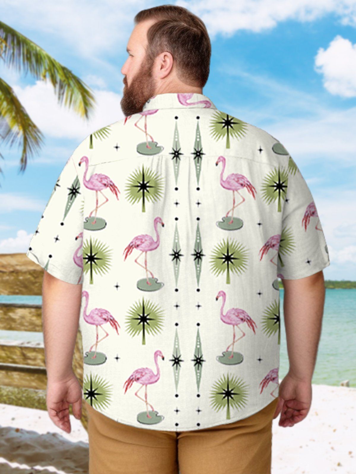 Big & Tall Hawaii Flamingo Geometry Free Seersucker Shirt