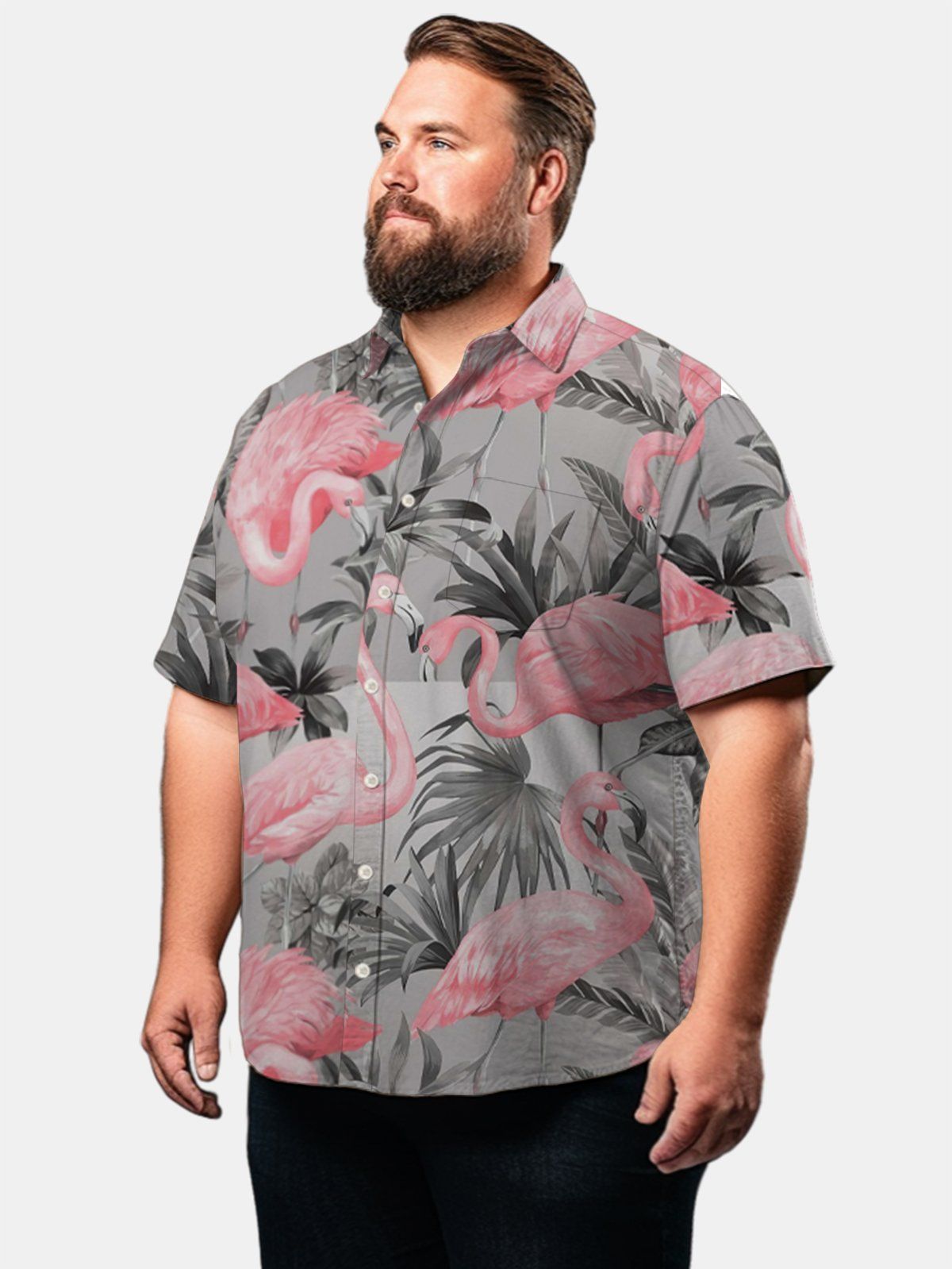 Big & Tall Hawaii Flamingo Plant Free Seersucker Shirt Big & Tall Hawaii Flamingo Plant Free Seersucker Shirt