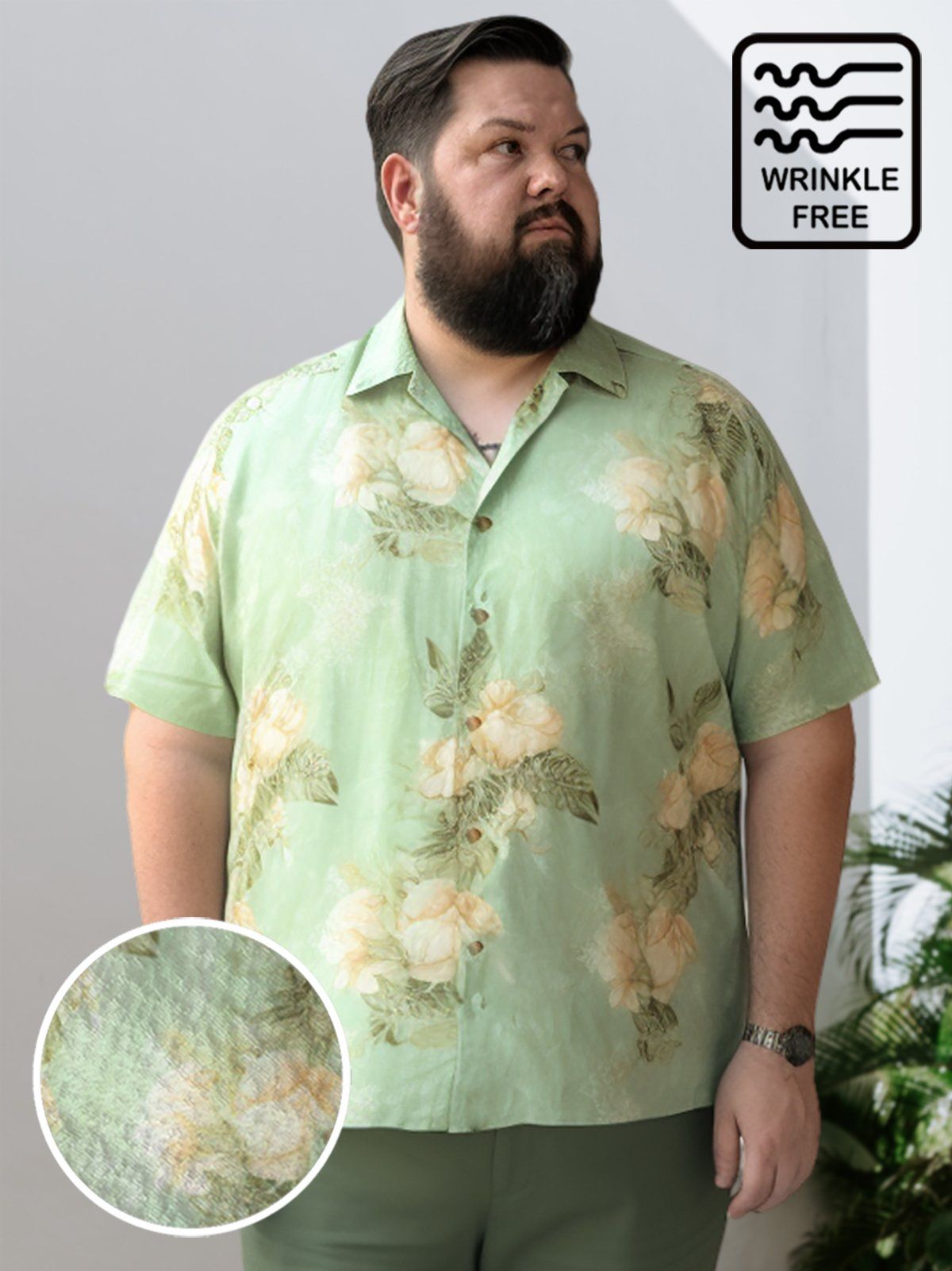 Big & Tall Hawaii Floral Plant Free Seersucker Shirts Design 01