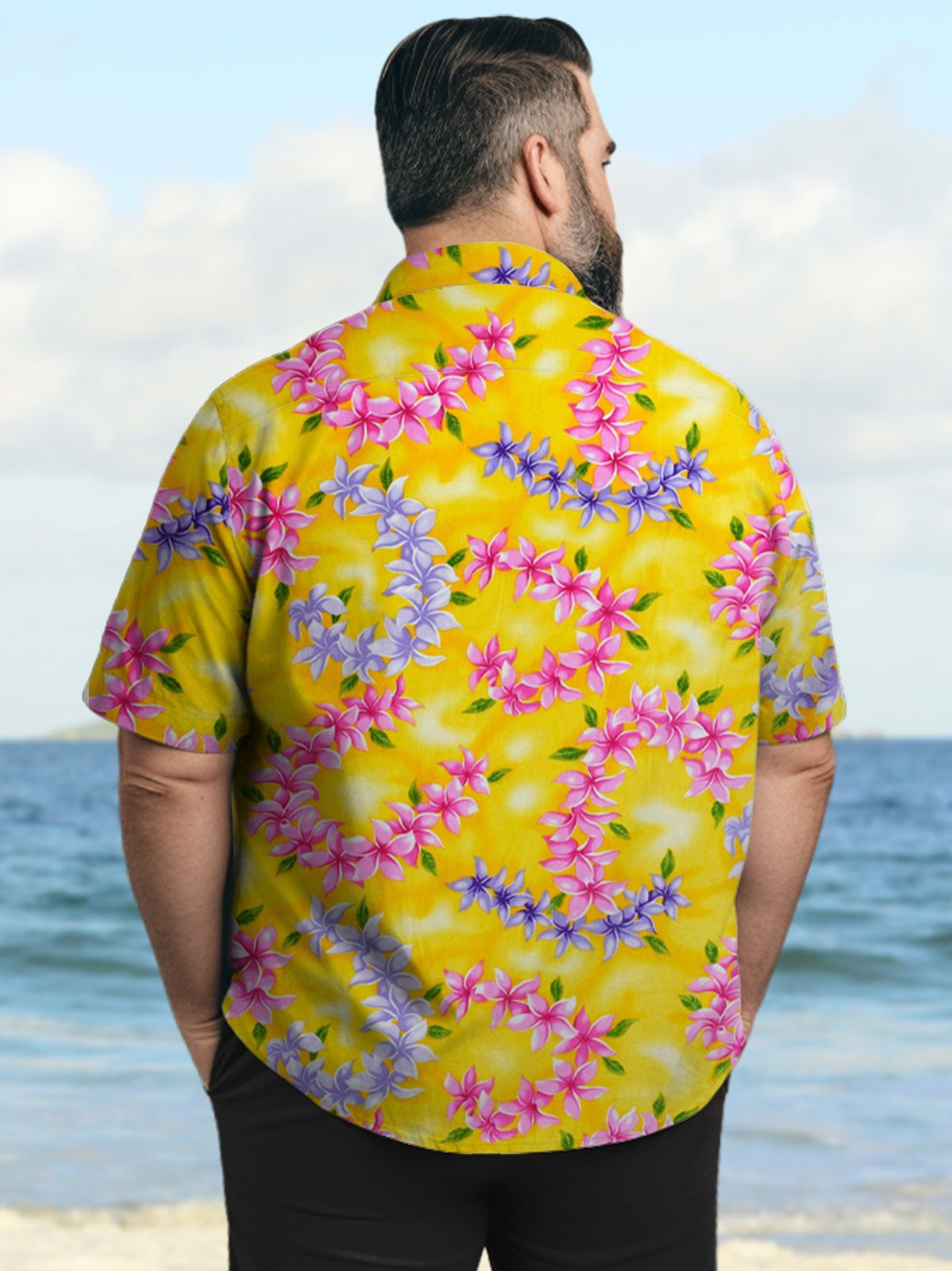 Big & Tall Hawaii Frangipani Flower Free Seersucker Shirt