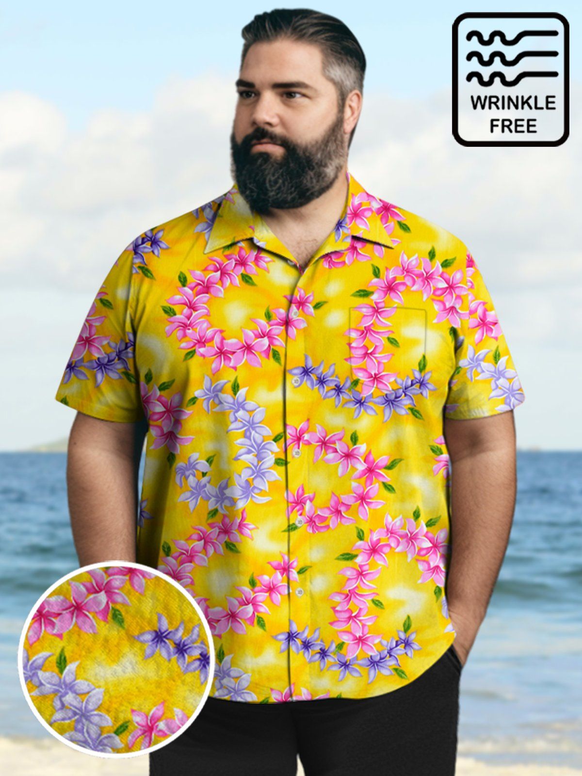 Big & Tall Hawaii Frangipani Flower Free Seersucker Shirt Big & Tall Hawaii Frangipani Flower Free Seersucker Shirt