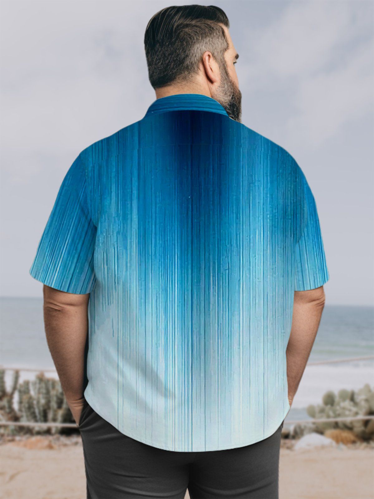 Big & Tall Hawaii Fringe Tie-Dye Coconut Printing Free Seersucker Shirt