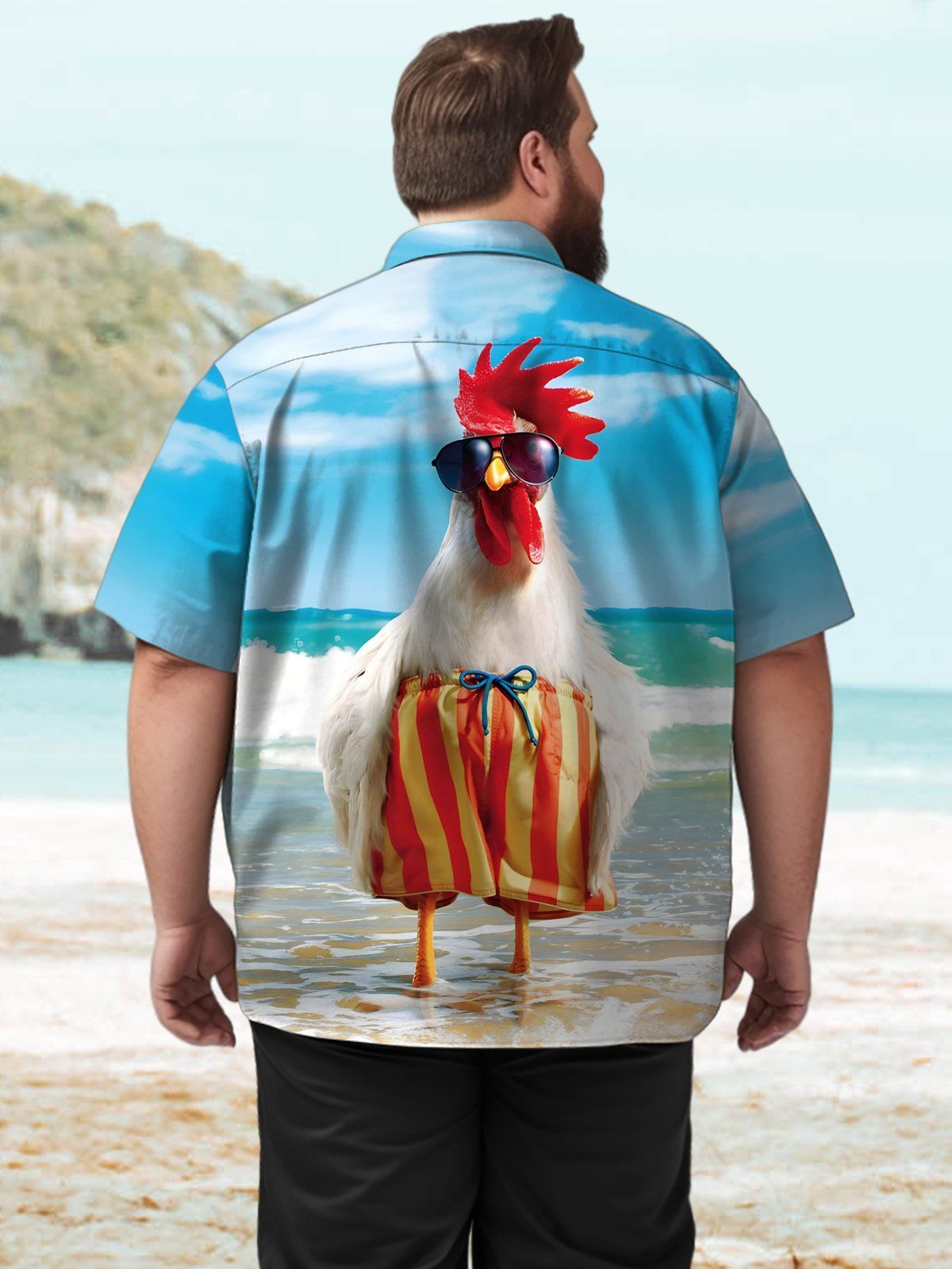 Big & Tall Hawaii Funny Rooster Beach Shirt