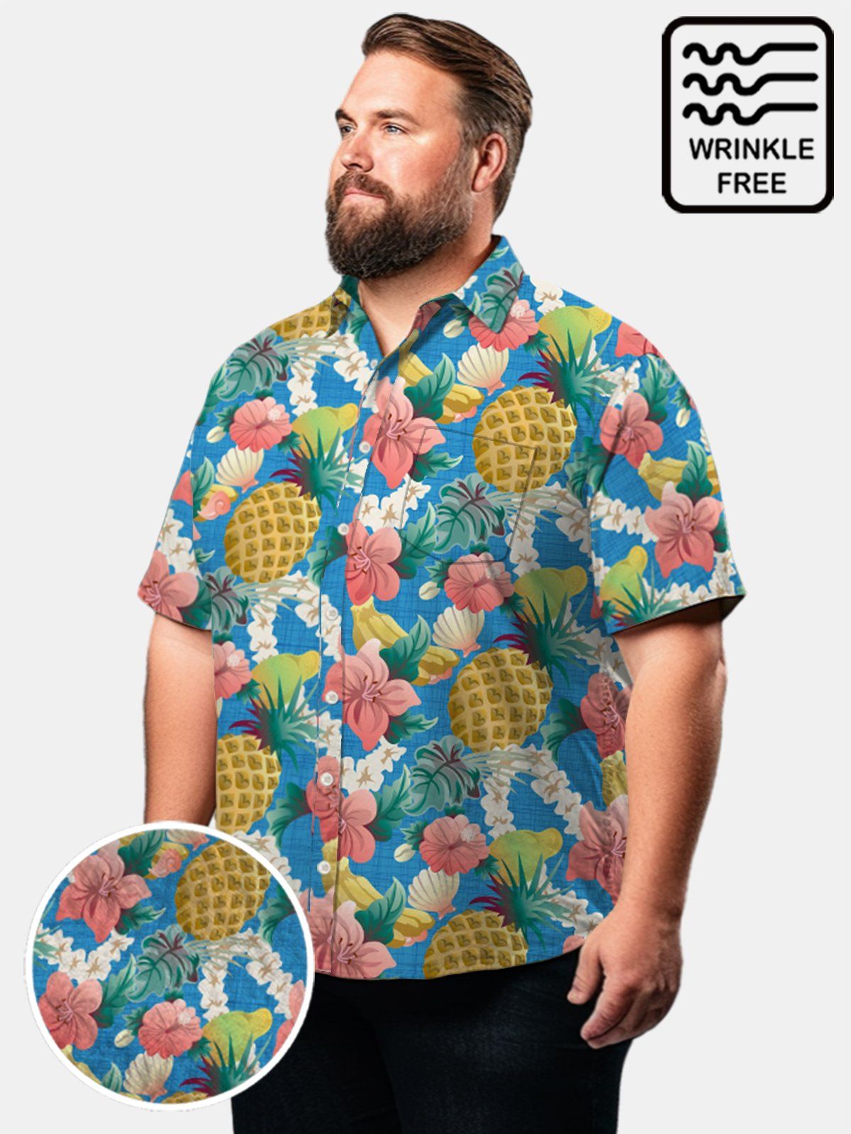 Big & Tall Hawaii Garland Pineapple Free Seersucker Shirt Big & Tall Hawaii Garland Pineapple Free Seersucker Shirt