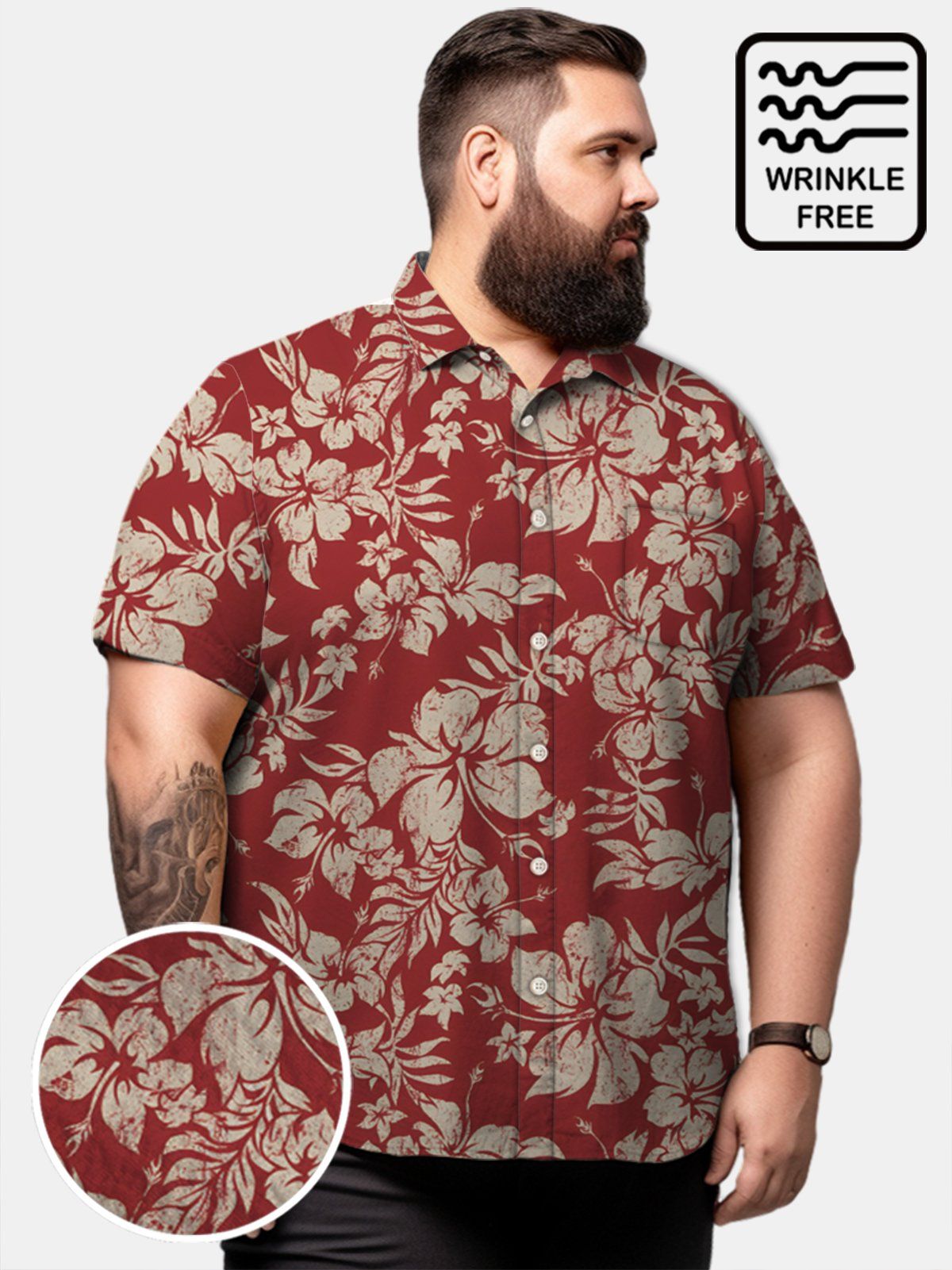 Big & Tall Hawaii Hibiscus Flower Free Seersucker Shirt Big & Tall Hawaii Hibiscus Flower Free Seersucker Shirt
