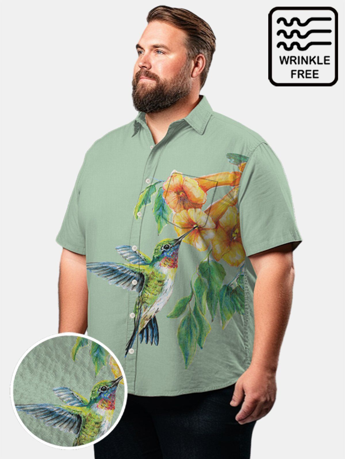 Big & Tall Hawaii Hummingbird Flower Free Seersucker Shirt Big & Tall Hawaii Hummingbird Flower Free Seersucker Shirt