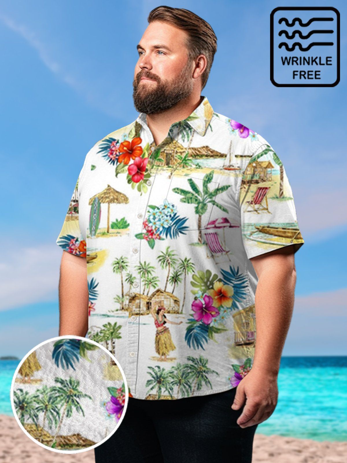 Big & Tall Hawaii Lsland Tribal Dance Free Seersucker Shirt Big & Tall Hawaii Lsland Tribal Dance Free Seersucker Shirt