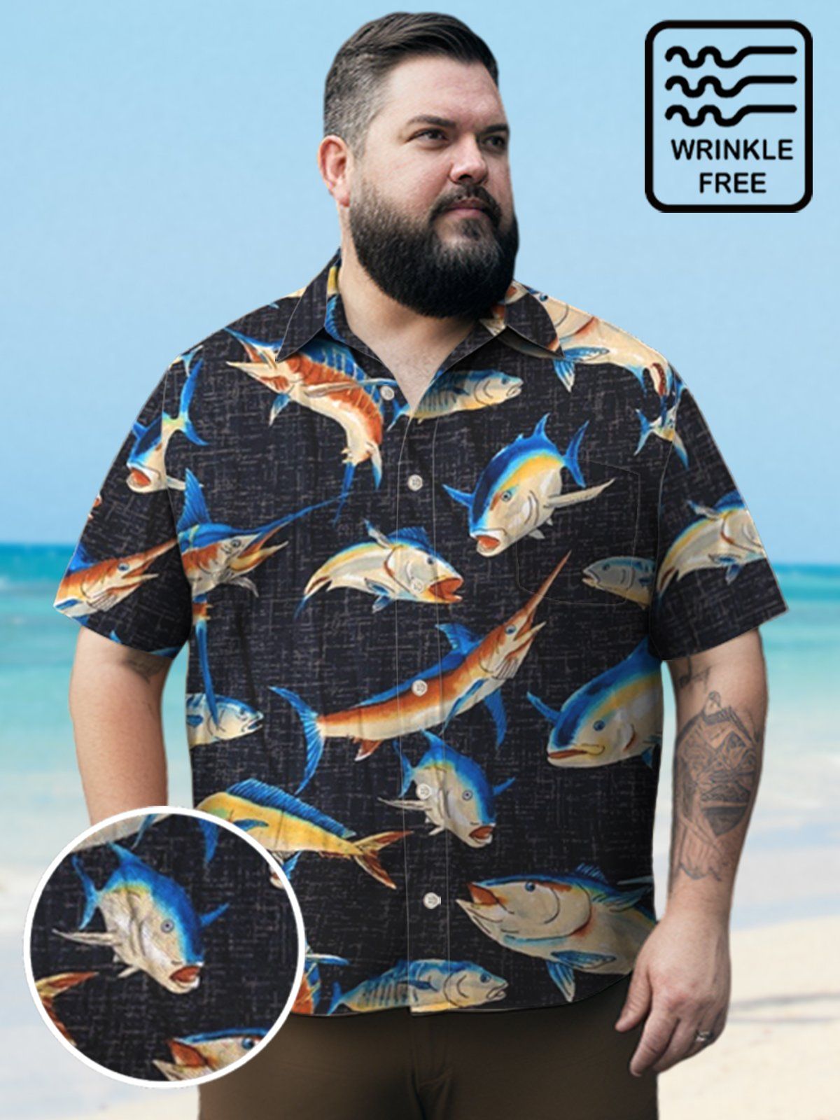 Big & Tall Hawaii Marine Fish Free Seersucker Shirt Big & Tall Hawaii Marine Fish Free Seersucker Shirt