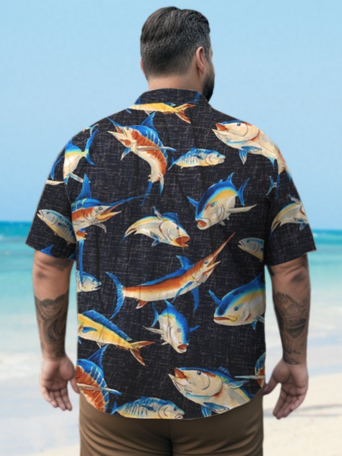 Big & Tall Hawaii Marine Fish Free Seersucker Shirt