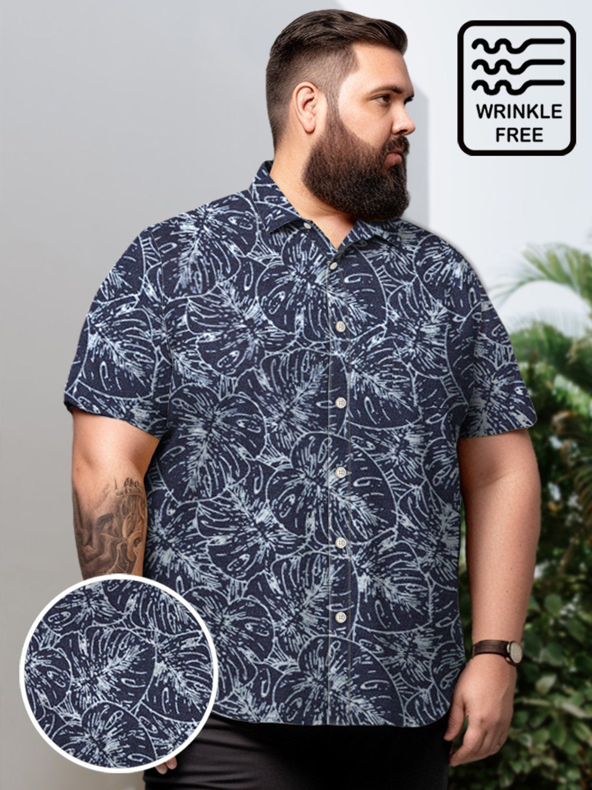 Big & Tall Hawaii Monstera Deliciosa Free Seersucker Green Plant Shirt