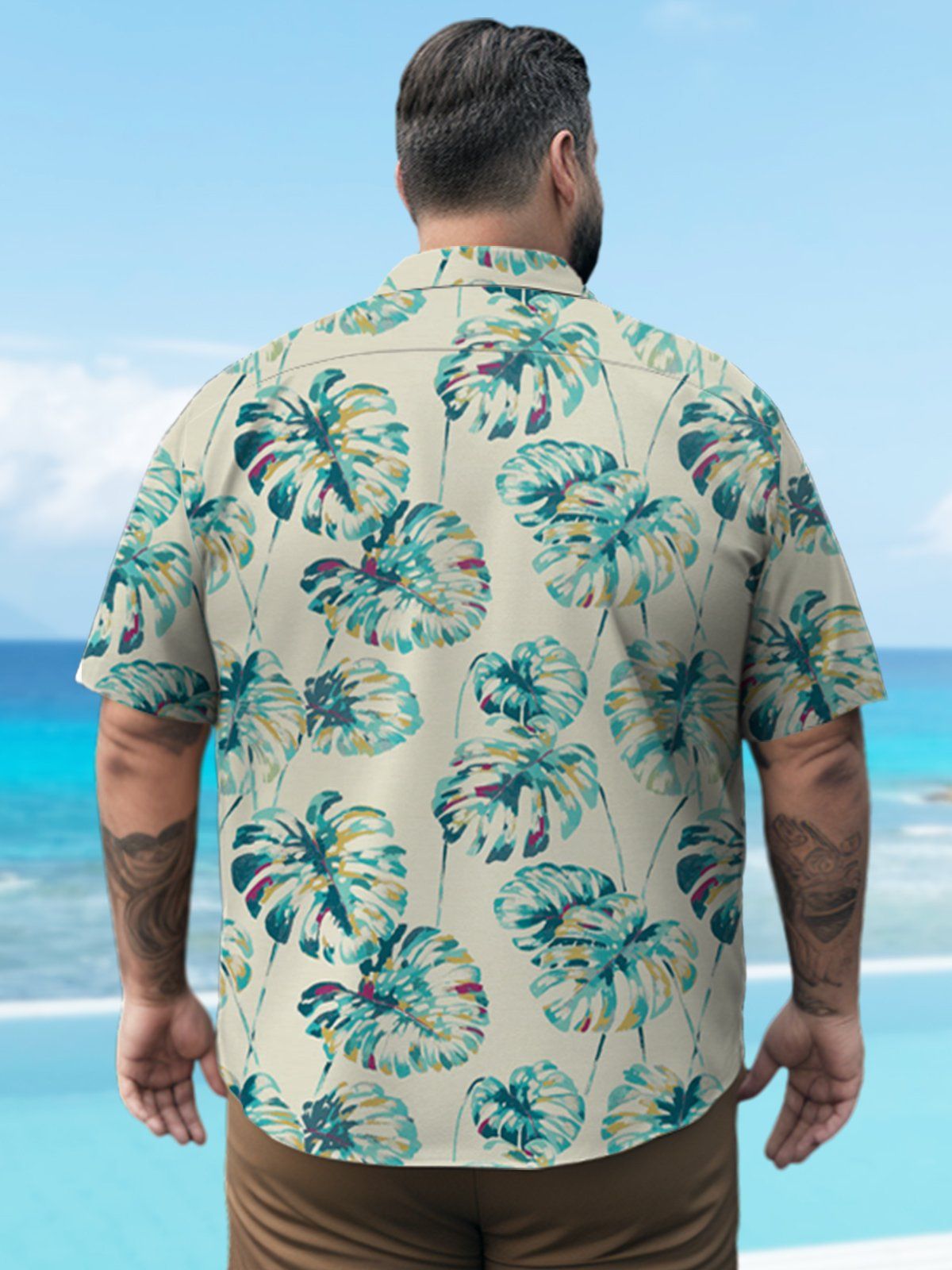Big & Tall Hawaii Monstera Deliciosa Free Seersucker Shirt