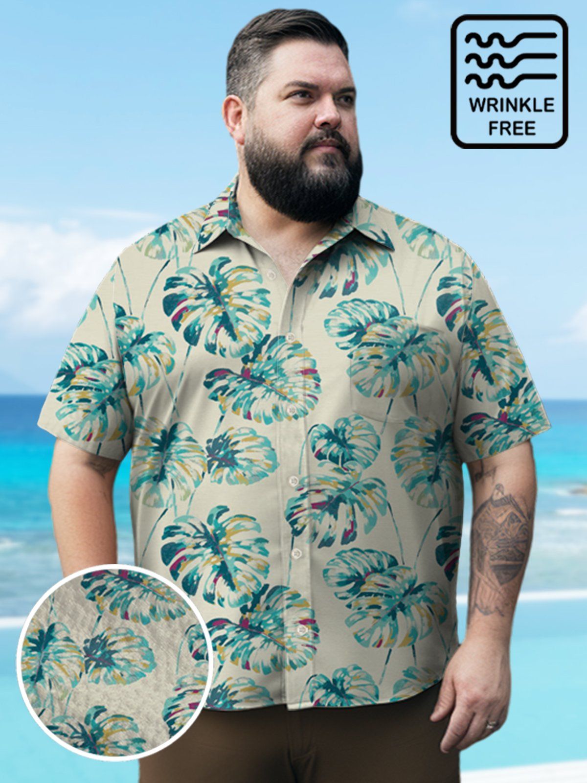 Big & Tall Hawaii Monstera Deliciosa Free Seersucker Shirt Big & Tall Hawaii Monstera Deliciosa Free Seersucker Shirt