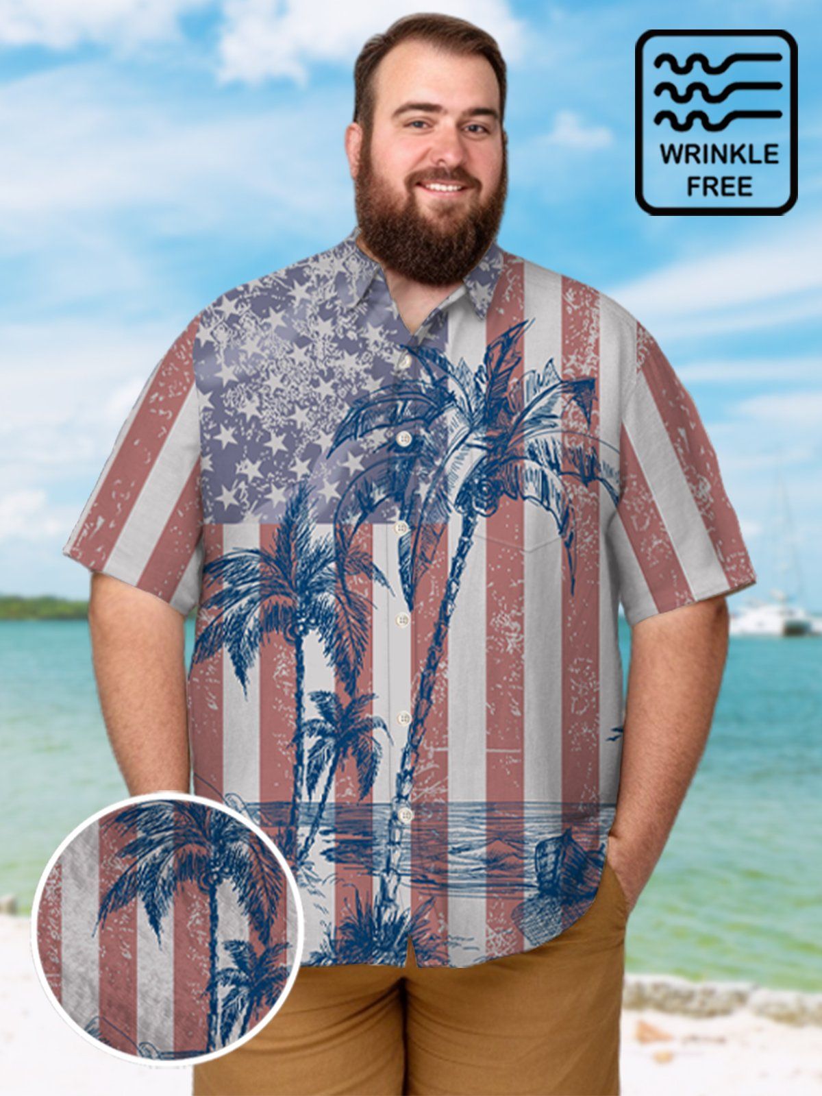 Big & Tall Hawaii National Flag Coconut Tree Free Seersucker Shirt Big & Tall Hawaii National Flag Coconut Tree Free Seersucker Shirt