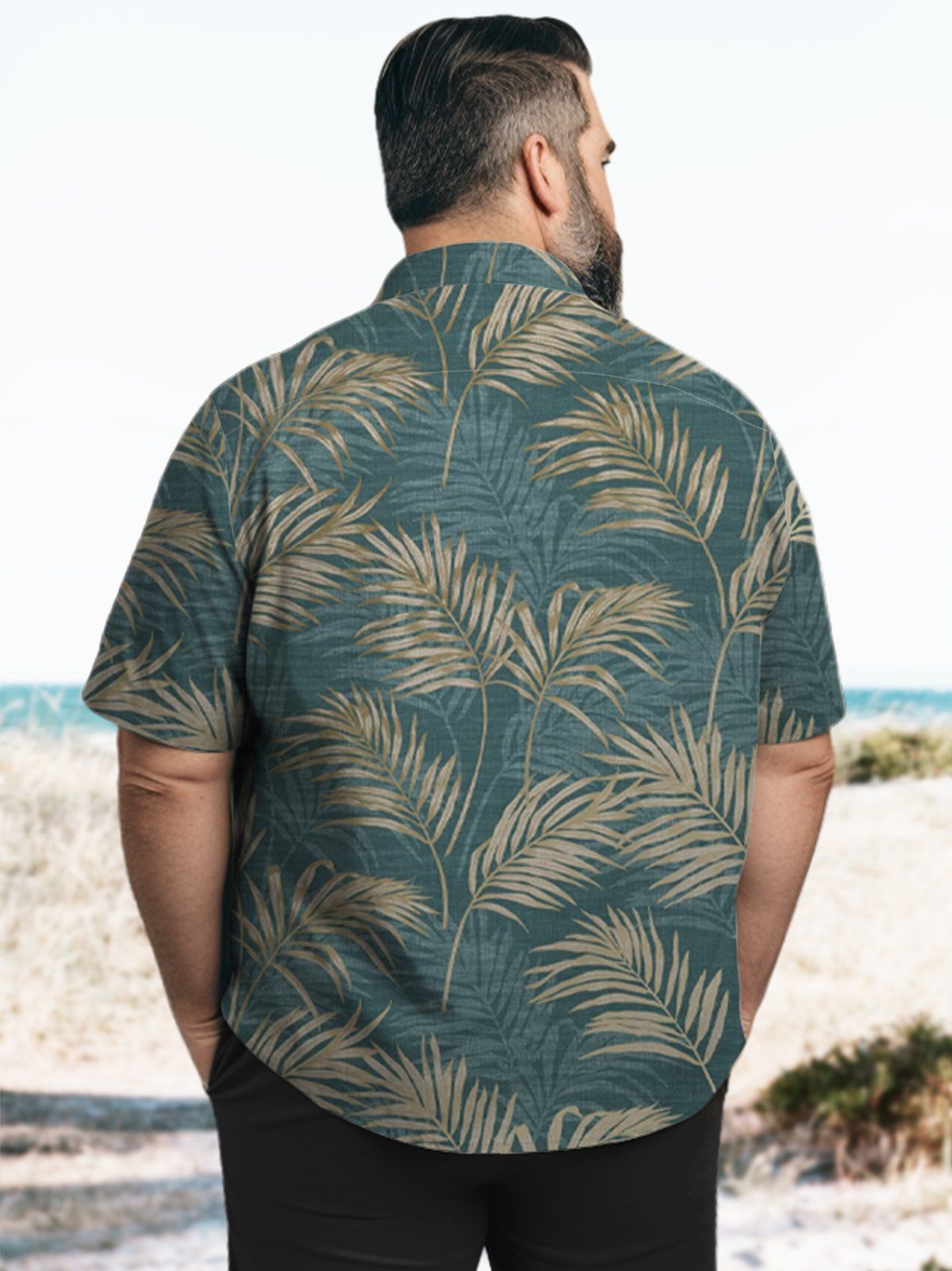 Big & Tall Hawaii Palm Leaf Free Seersucker Shirt