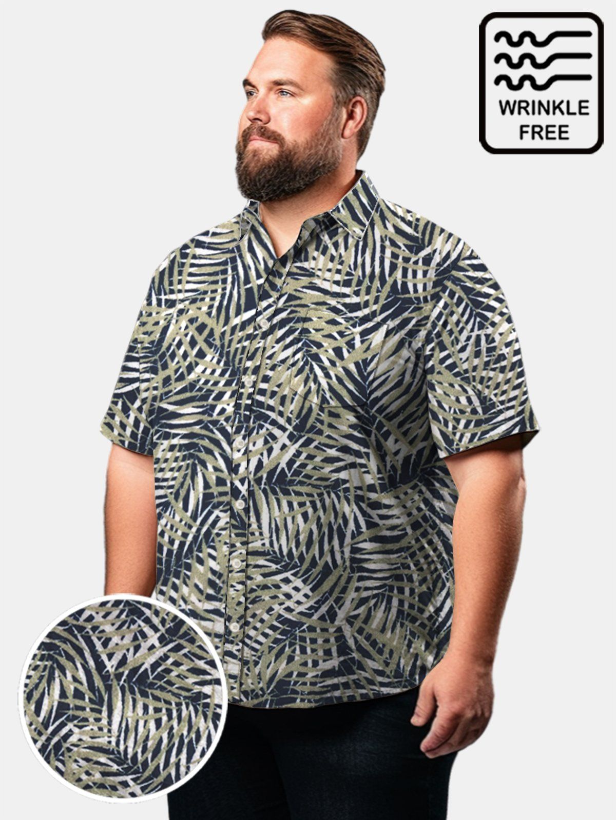 Big & Tall Hawaii Palm Leaf Free Seersucker Shirts Design 01