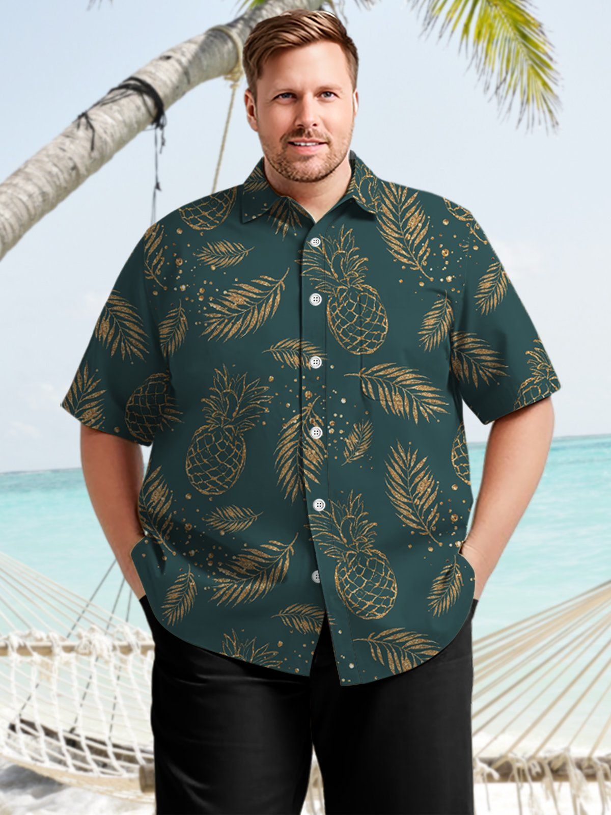 Big & Tall Hawaii Pineapple Palm Leaf Quick Drying Shirt Big & Tall Hawaii Pineapple Palm Leaf Quick Drying Shirt