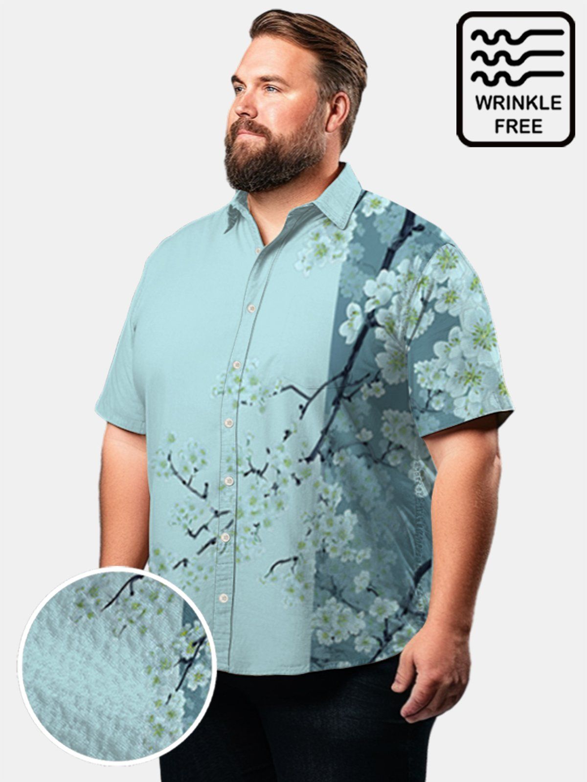 Big & Tall Hawaii Plum Blossom Free Seersucker Shirt Big & Tall Hawaii Plum Blossom Free Seersucker Shirt