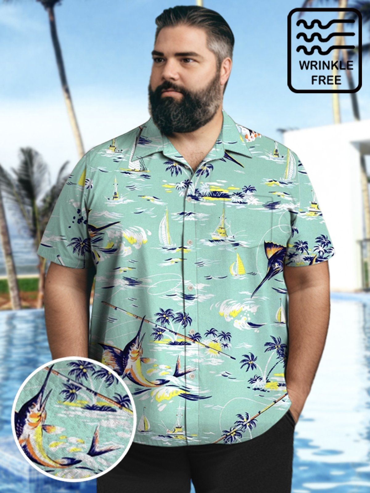 Big & Tall Hawaii Sailfish Sea Island Coconut Free Seersucker Shirt Big & Tall Hawaii Sailfish Sea Island Coconut Free Seersucker Shirt