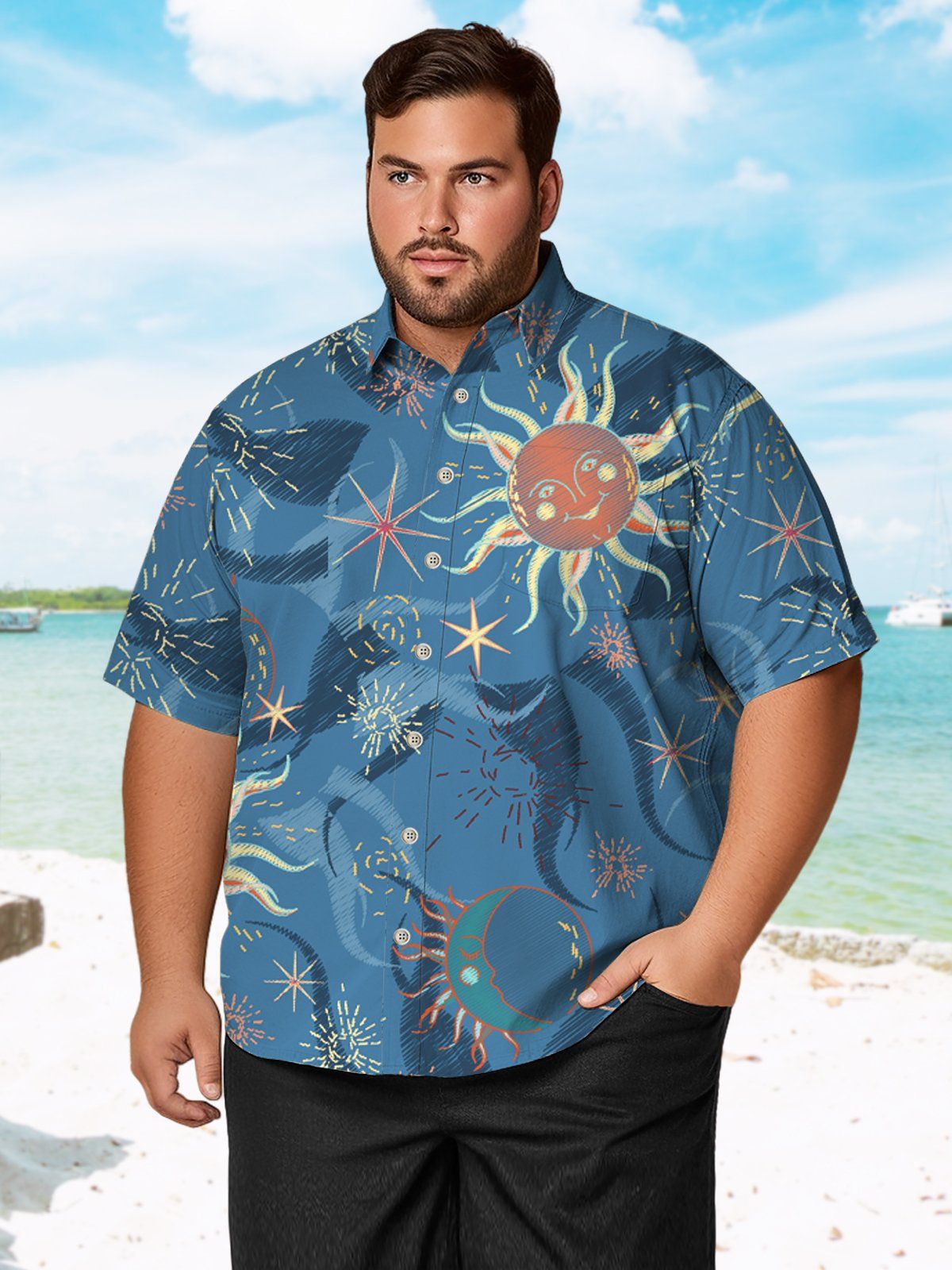 Big & Tall Hawaii Starry Sky Sun Moon Shirt Big & Tall Hawaii Starry Sky Sun Moon Shirt