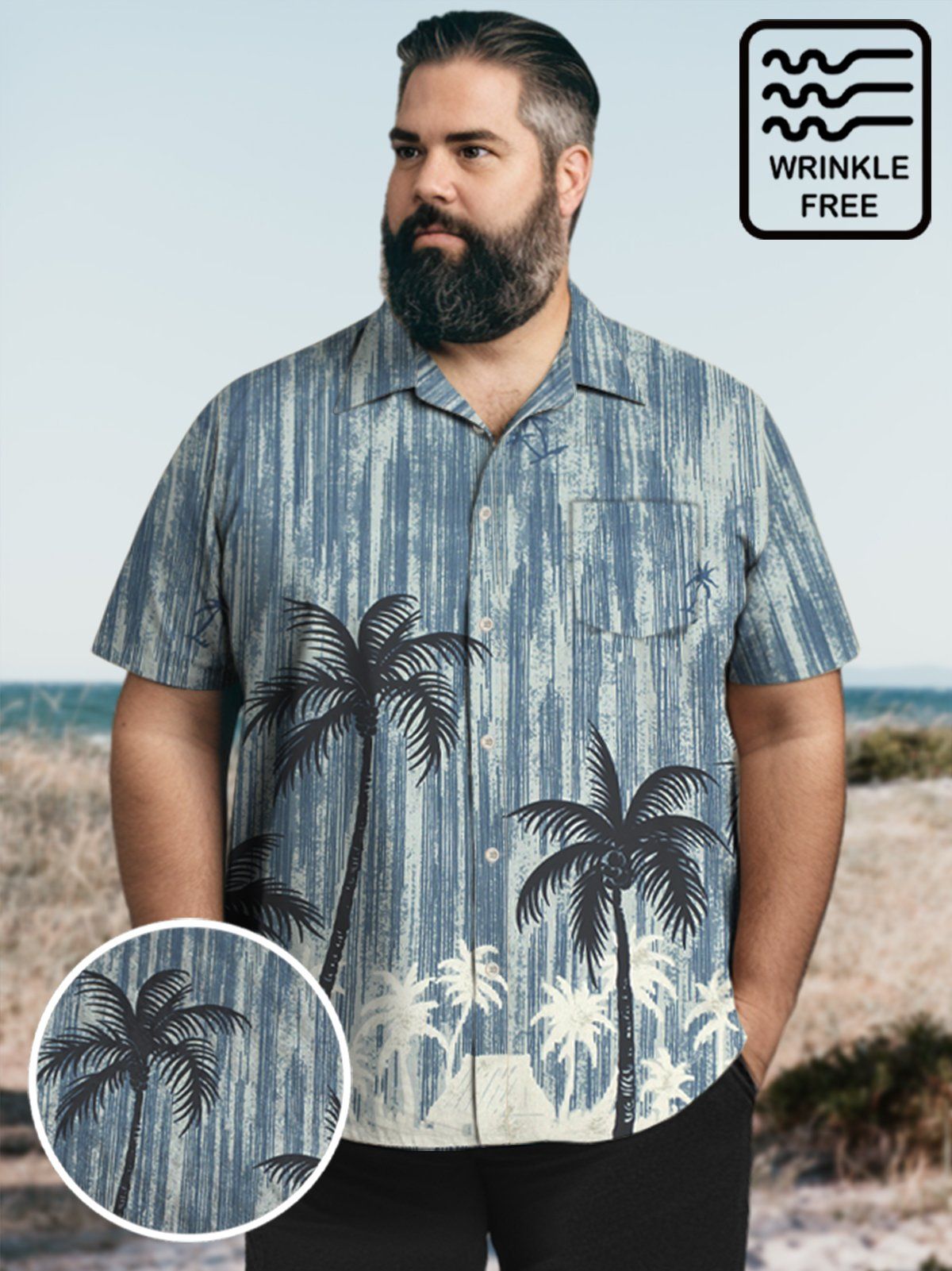 Big & Tall Hawaii Striped Coconut Tree Free Seersucker Shirt Big & Tall Hawaii Striped Coconut Tree Free Seersucker Shirt