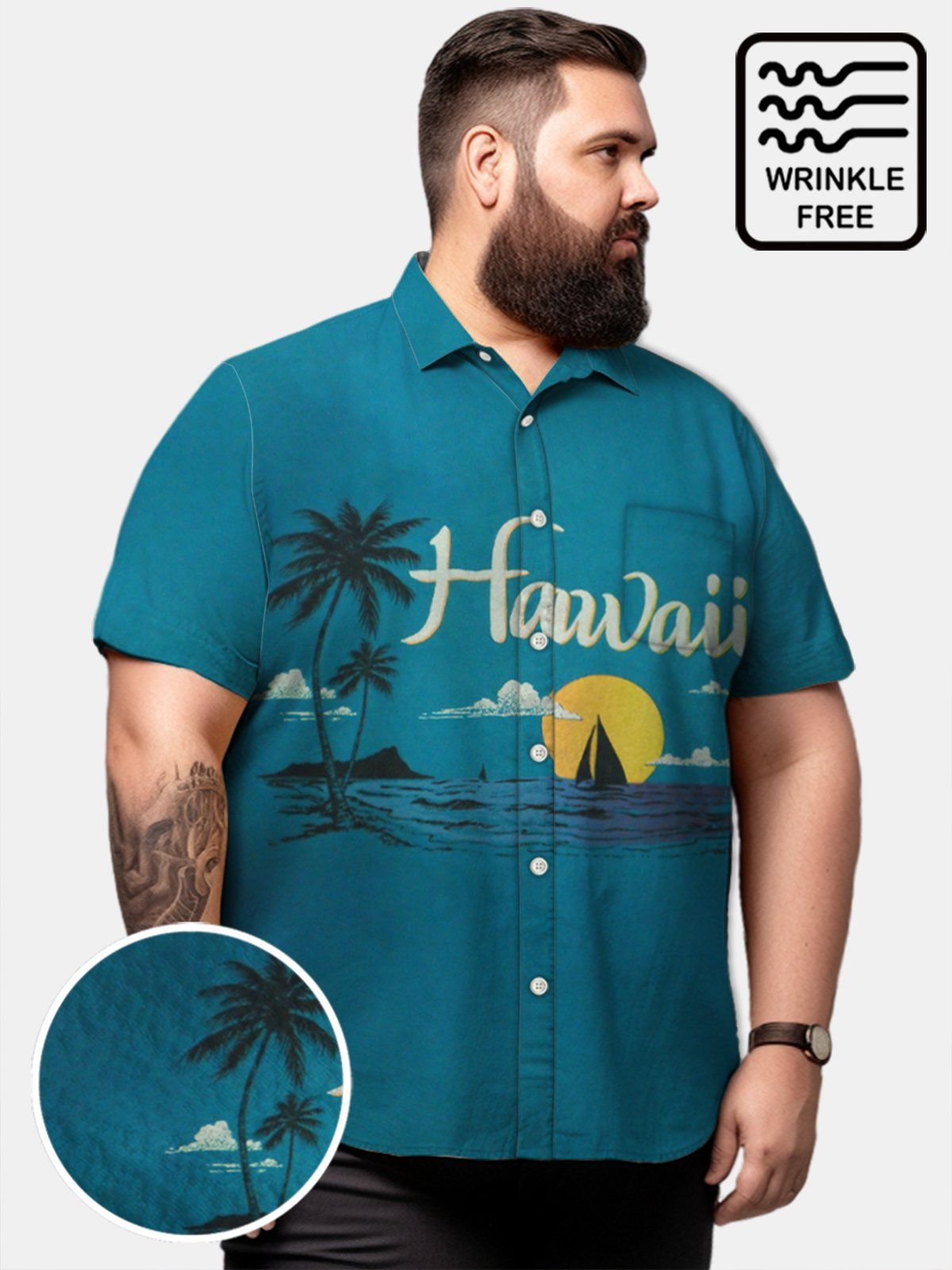 Big & Tall Hawaii Sunset Beach Free Seersucker Shirt Big & Tall Hawaii Sunset Beach Free Seersucker Shirt