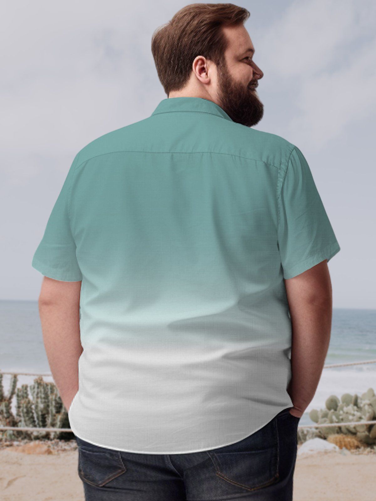 Big & Tall Hawaii Tie-Dye Casual Coconut Tree Free Seersucker Shirt