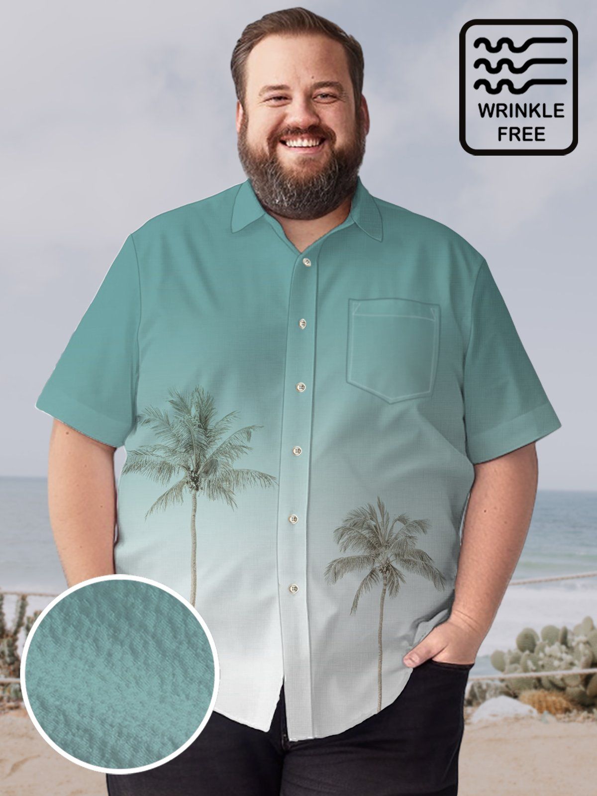 Big & Tall Hawaii Tie-Dye Casual Coconut Tree Free Seersucker Shirt