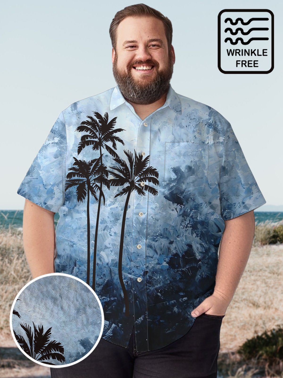 Big & Tall Hawaii Toconut Tree Casual Gradual Ink Shirt