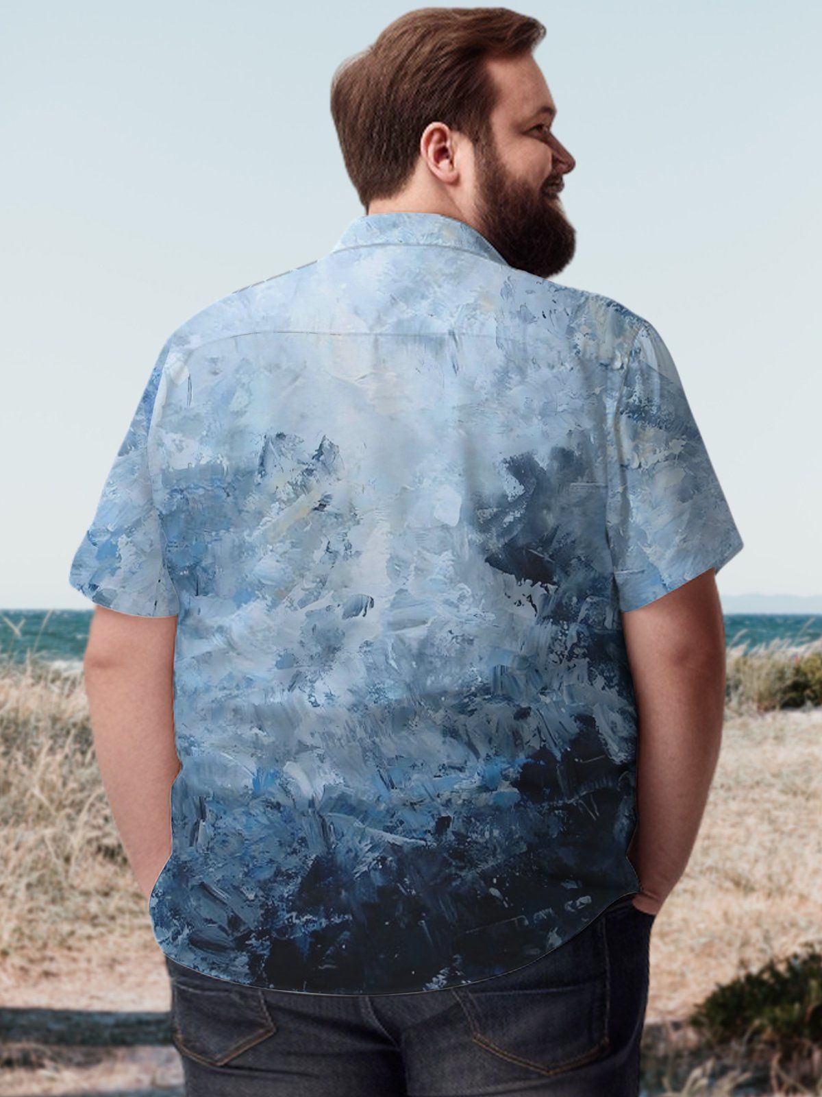 Big & Tall Hawaii Toconut Tree Casual Gradual Ink Shirt