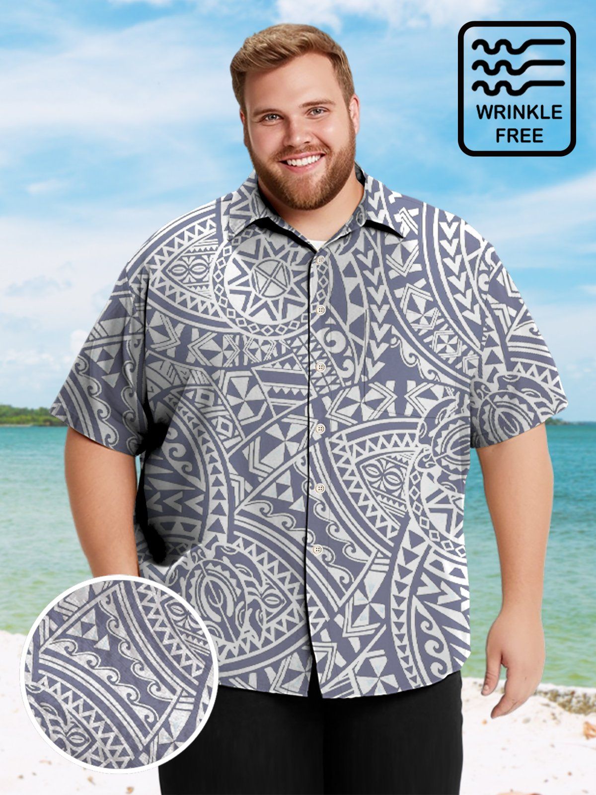 Big & Tall Hawaii Tribal Totem Tattoo Free Seersucker Shirt Big & Tall Hawaii Tribal Totem Tattoo Free Seersucker Shirt