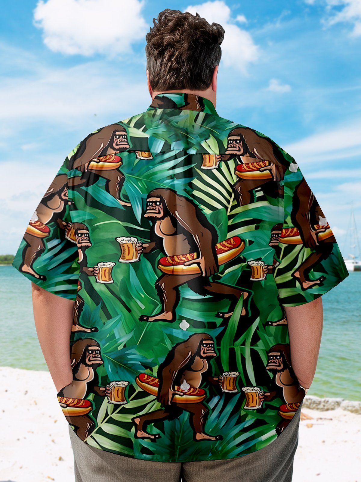 Big & Tall Hawaiian Bigfoot Beer Tropical Greenery Shirt