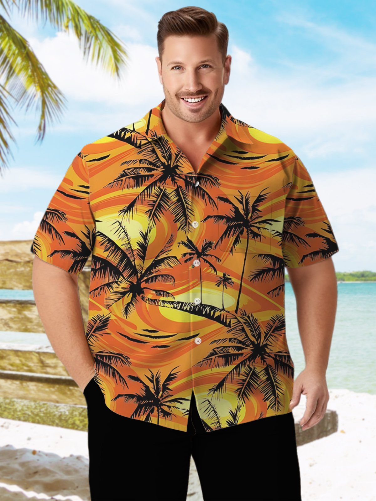 Big & Tall Hawaiian Coconut Tree Vortex Shirt Big & Tall Hawaiian Coconut Tree Vortex Shirt