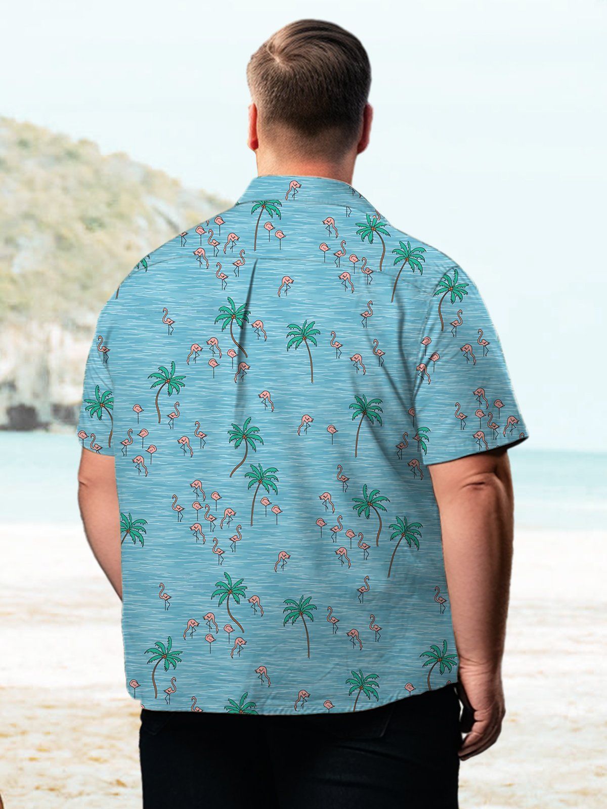 Big & Tall Hawaiian Flamingo Coconut Tree Shirt