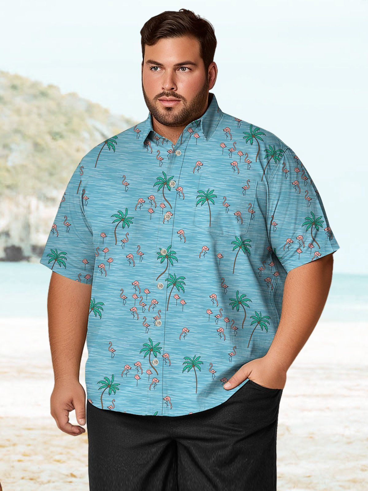 Big & Tall Hawaiian Flamingo Coconut Tree Shirts Design 01 Big & Tall Hawaiian Flamingo Coconut Tree Shirts Design 01