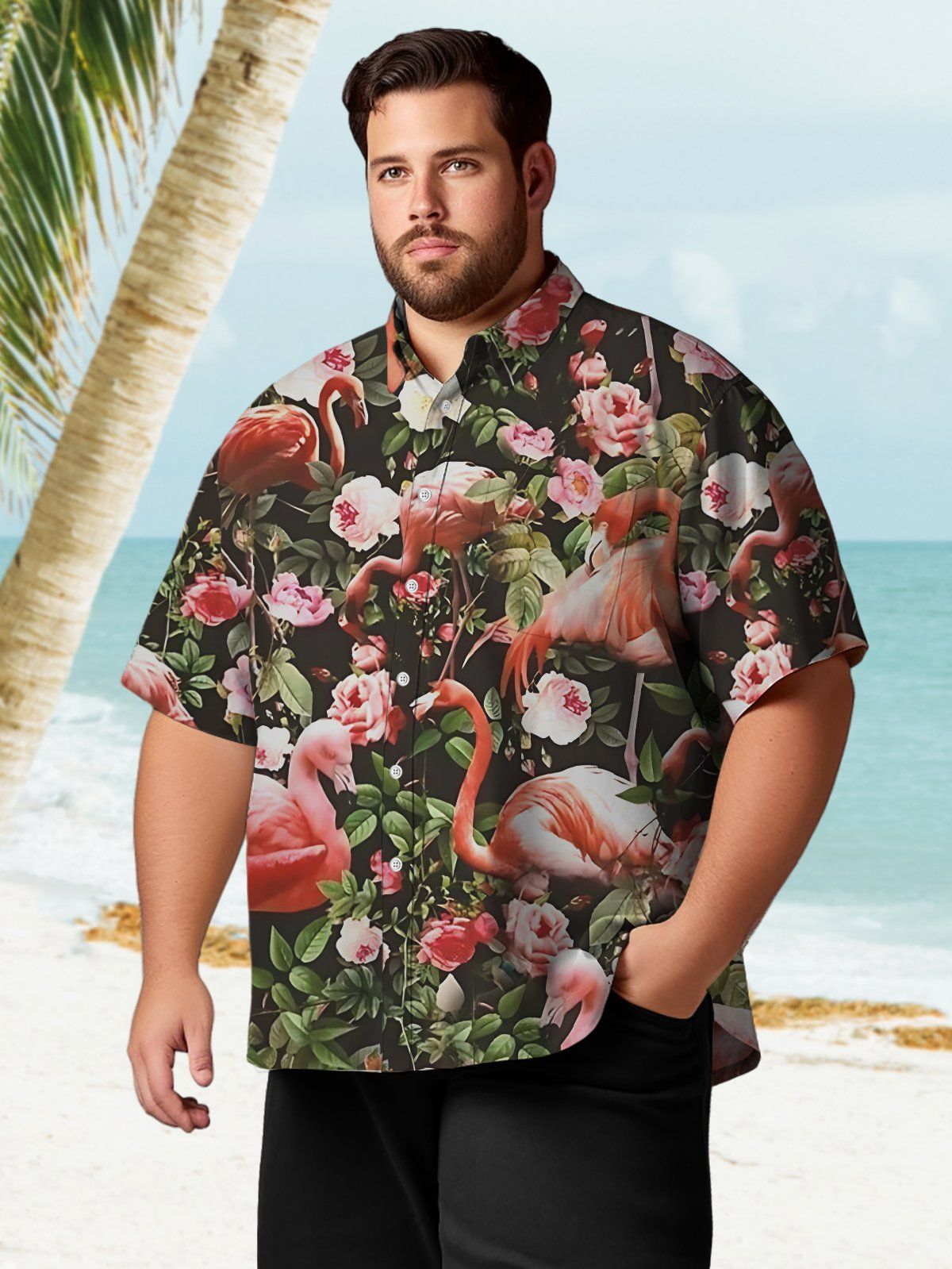 Big & Tall Hawaiian Flamingo Flowers Shirt Big & Tall Hawaiian Flamingo Flowers Shirt