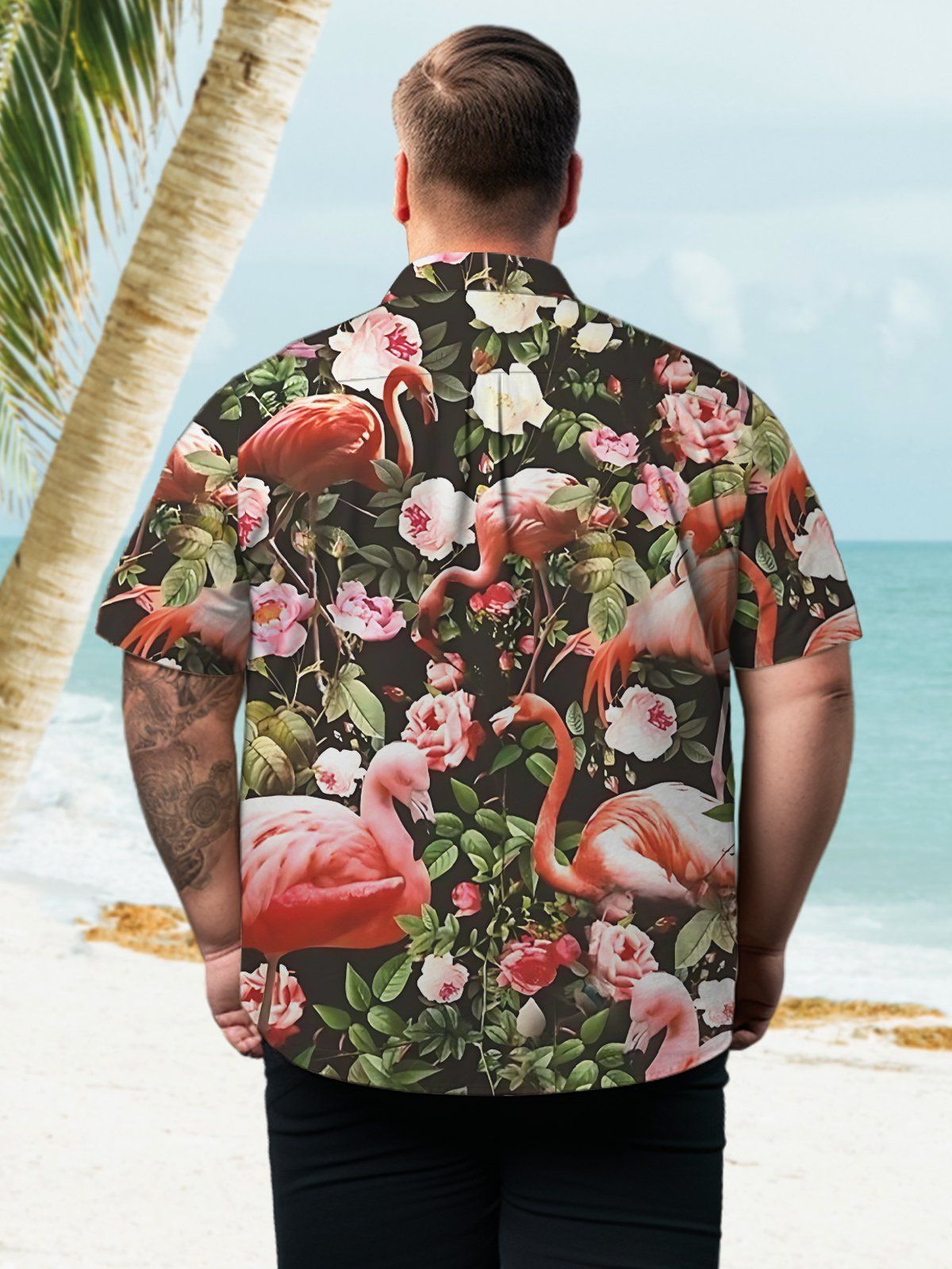 Big & Tall Hawaiian Flamingo Flowers Shirts Design 01